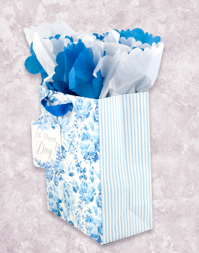 Blue Porcelain Roses Gift Bags - Elegant Floral Gift Packaging for Weddings, Anniversaries & Garden Parties