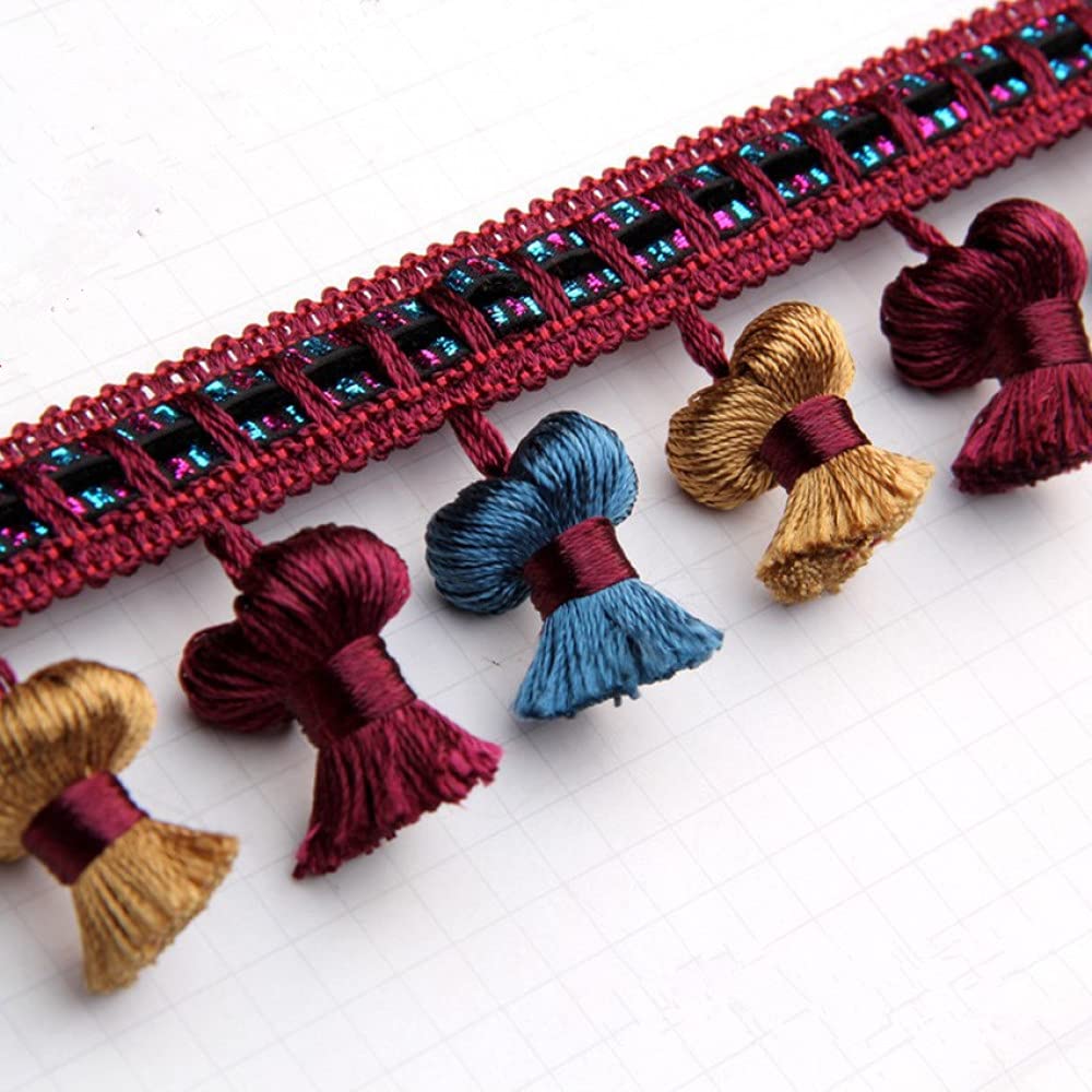 QUNLIPAI 15M/Lot Bordeaux Curtain Lace Trim - Decorative Tassel Fringe Ribbon for Stage Decor, Window Dressing & DIY Crafts | Elegant Home & Wedding Decoration Accessories
