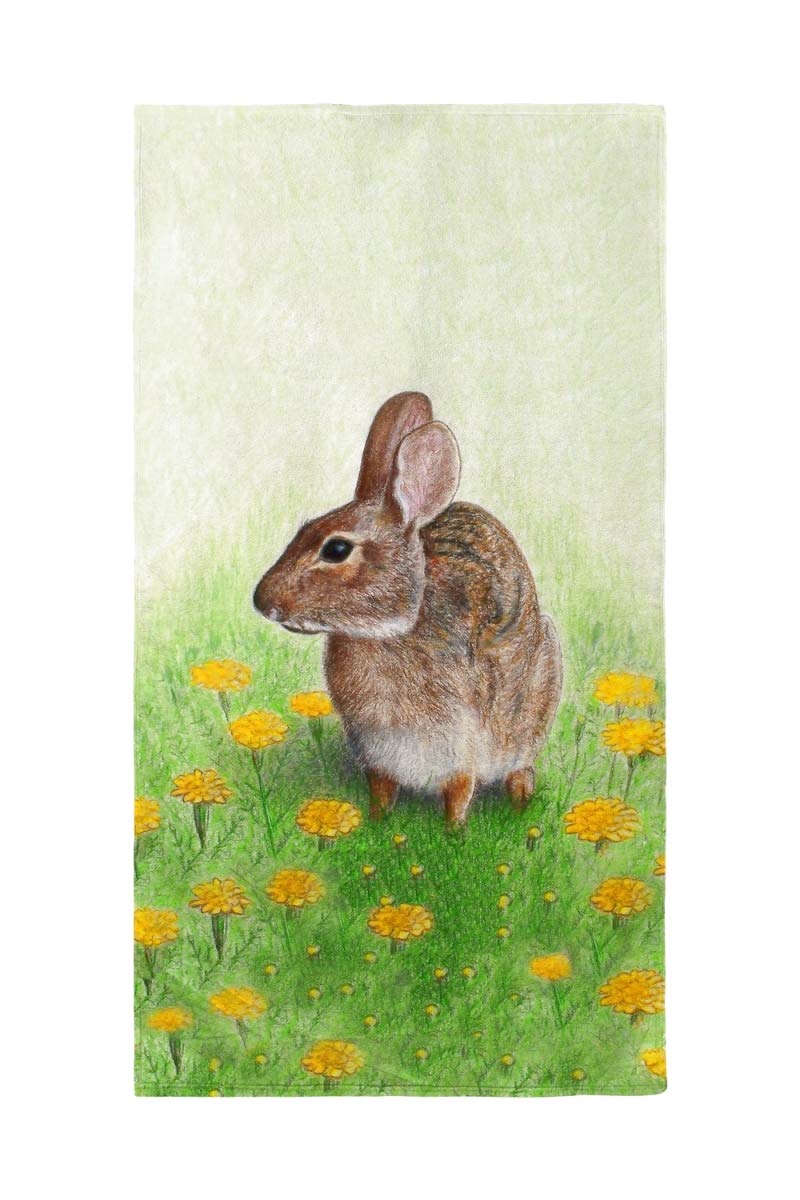 Betsy Drake Rabbit Left Beach Towel - Soft & Absorbent Cotton Beach Towel for Summer, Pool, and Travel - Perfect for Beach, Vacation, and Outdoor Activities