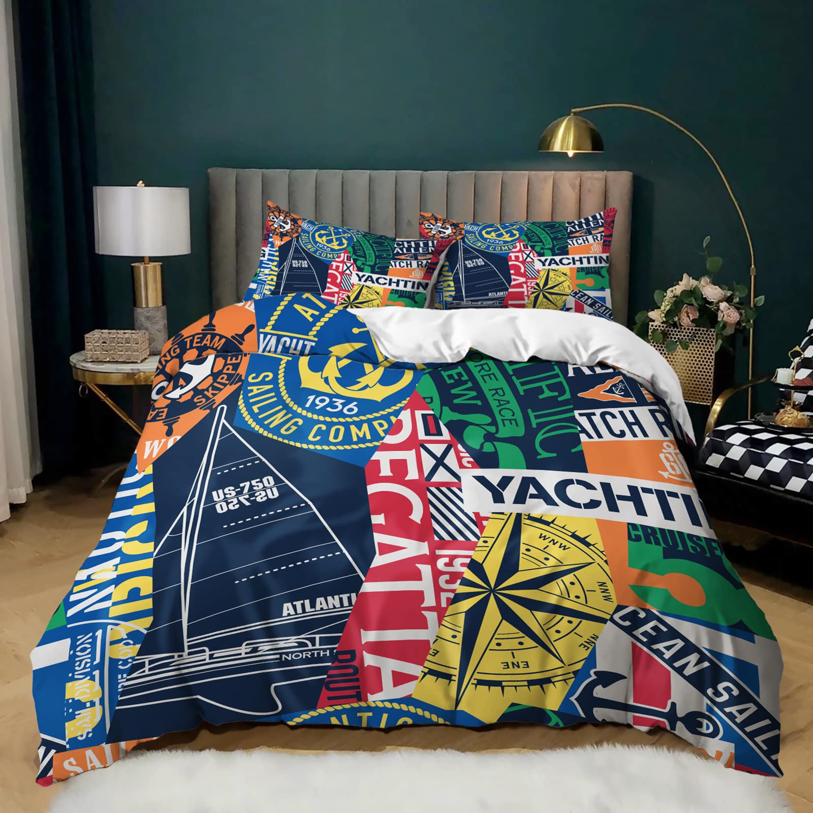 Nautical Anchor Duvet Cover Twin Size - Ocean Theme Bedding Set for Boys, Girls & Kids | Sea World Comforter Cover with 12 Pillow Shams & Zipper Closure | Perfect for Coastal Bedroom Decor & Kids' Room Themes