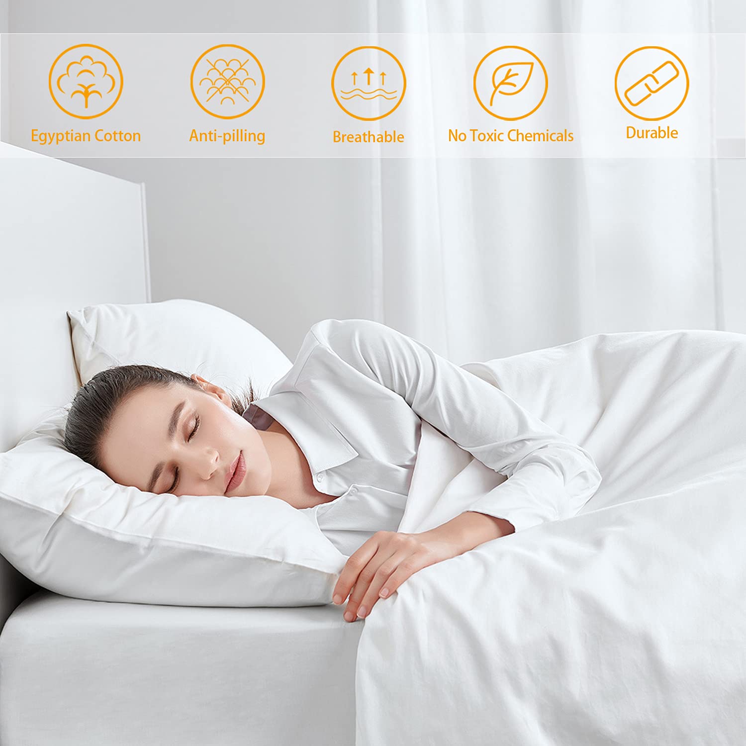 Premium 100% Egyptian Cotton Deep Pocket Fitted Sheet Queen Size - Fits Mattresses Up to 16