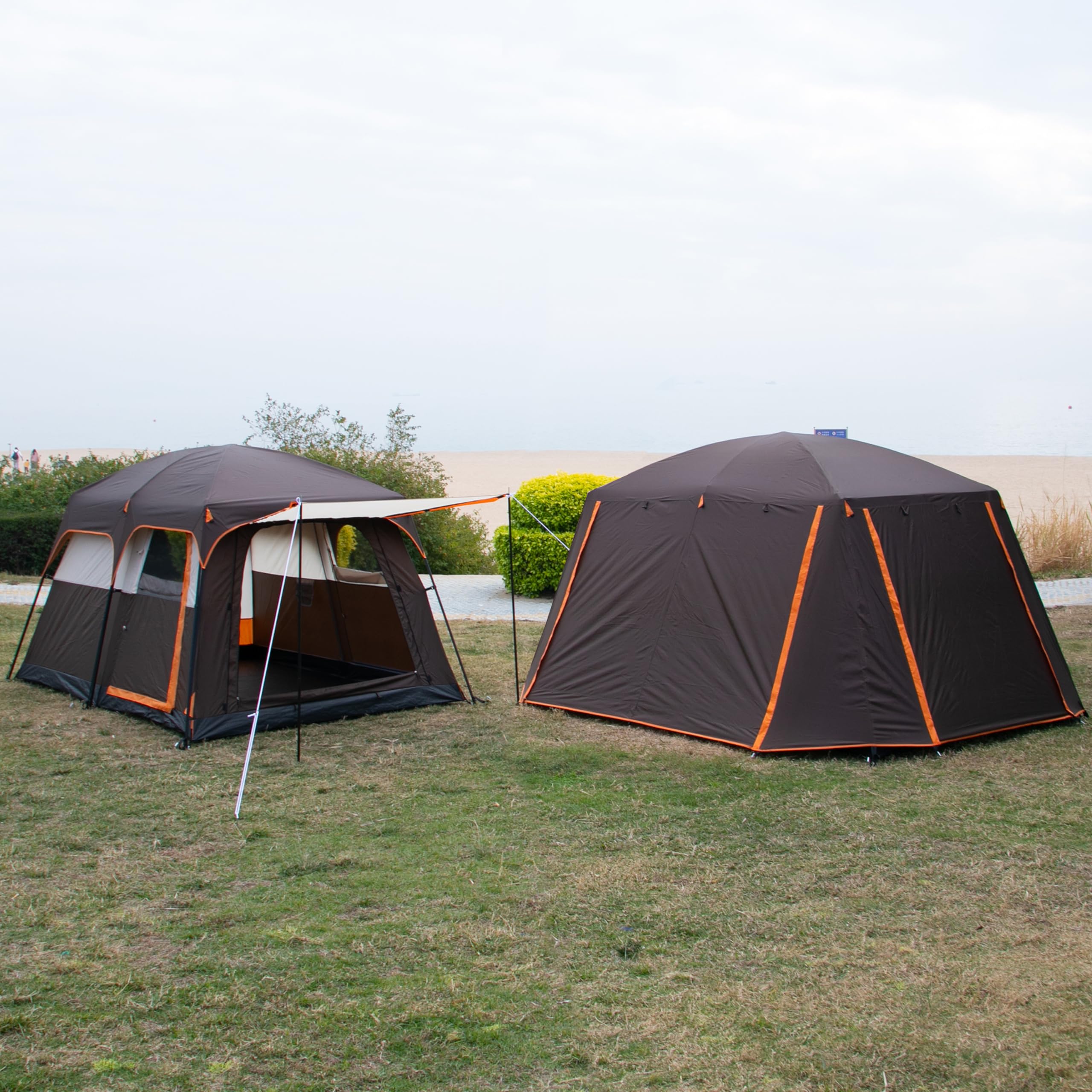 KTT 6-10 Person Large Family Cabin Tent - Waterproof Straight Wall Camping Tent with 3 Doors & 3 Mesh Windows - Spacious Outdoor Tent for Picnics, Camping Trips, Family Gatherings & Backyard Parties