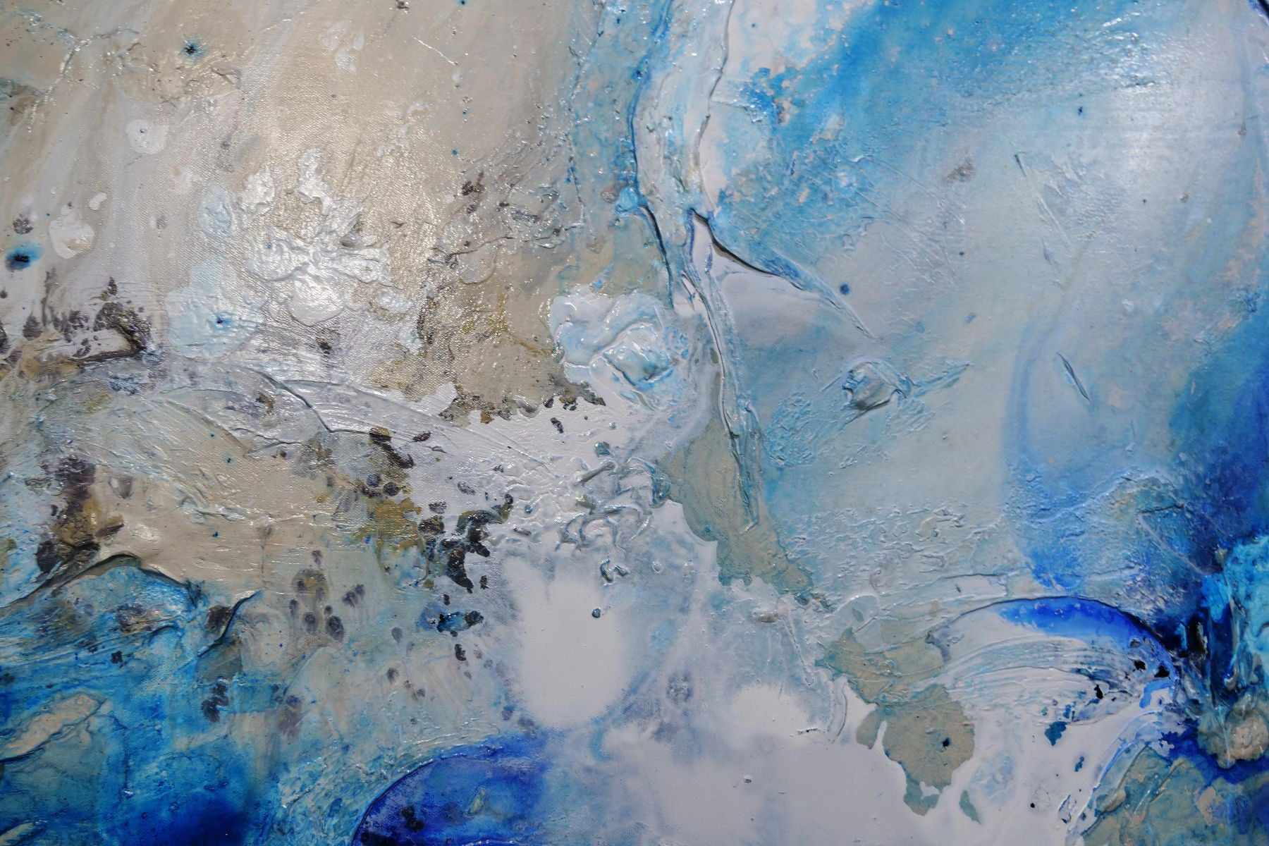 Midnight at the Oasis - 79x31 Inch Cream Blue Textured Abstract Canvas Wall Art - Perfect for Living Room, Bedroom or Office Decor