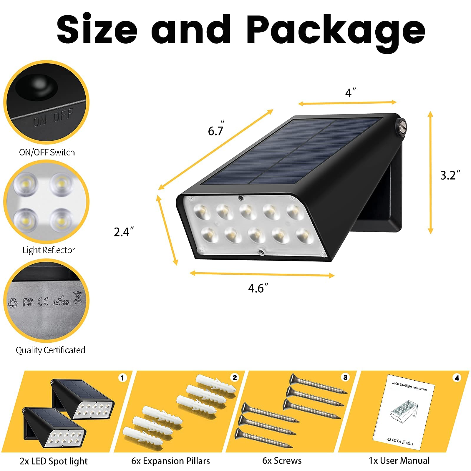 Solar Powered Outdoor Wall Lights - Dusk to Dawn Security Lights, 2-Mode 90° Rotatable Waterproof Solar Spotlights for Patio, Deck, Porch, Garage, Fence (2-Pack) - Perfect for Nighttime Safety & Landscape Lighting