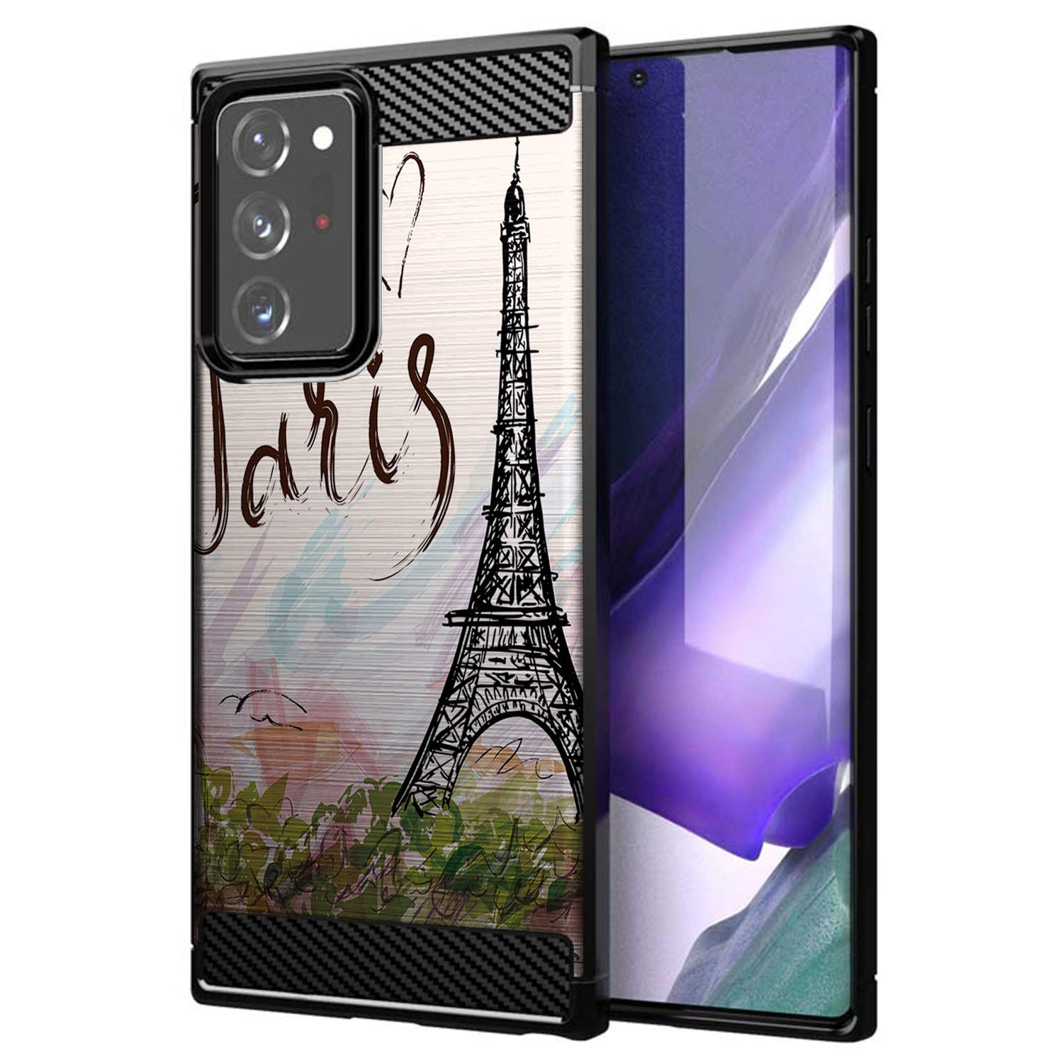Samsung Galaxy Note 20 Ultra/Note 20 Ultra 5G Case - Slim Black Flexible TPU Shockproof Protective Cover with Paris Tower Design | Perfect for Everyday Use, Travel & Outdoor Activities