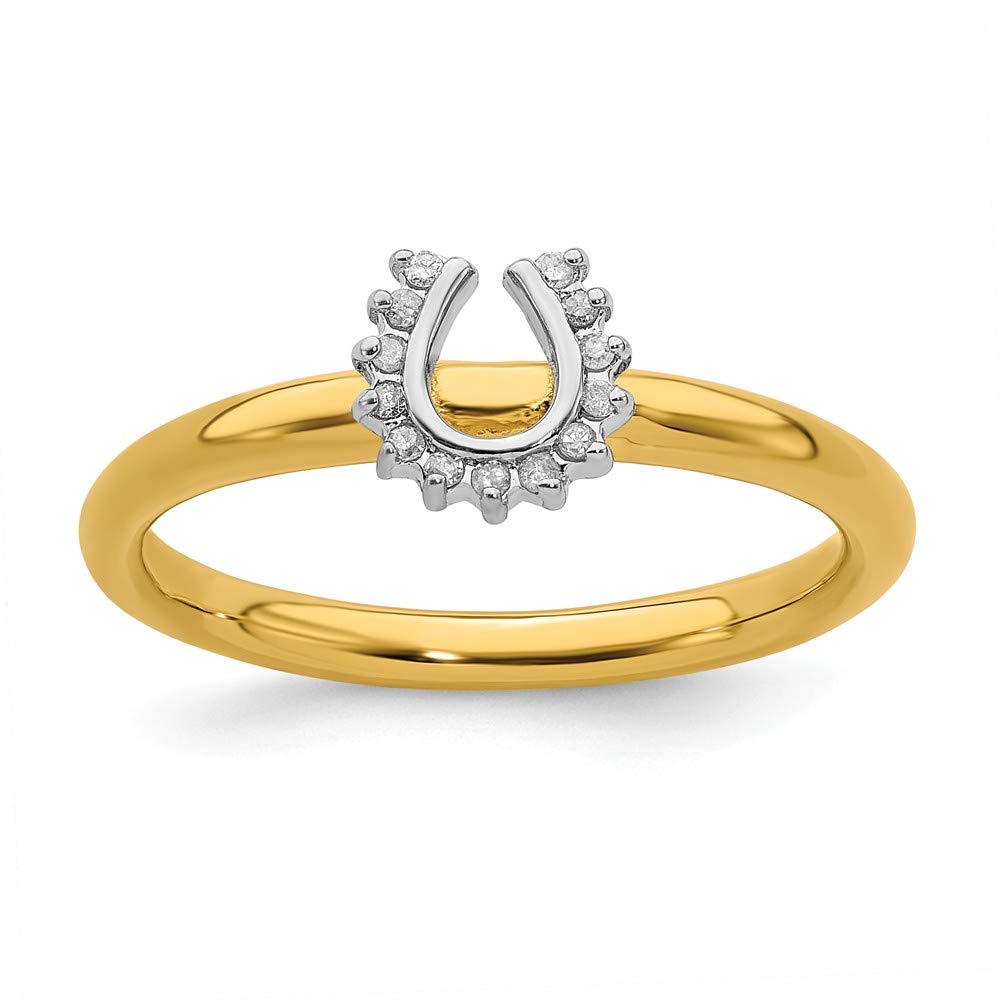 925 Sterling Silver Stackable Yellow-Plated Diamond Horseshoe Ring Eternity Band (0.07 cttw) - Lucky Charm Jewelry for Women, Gift for Equestrian Lovers, Birthday & Anniversary Present