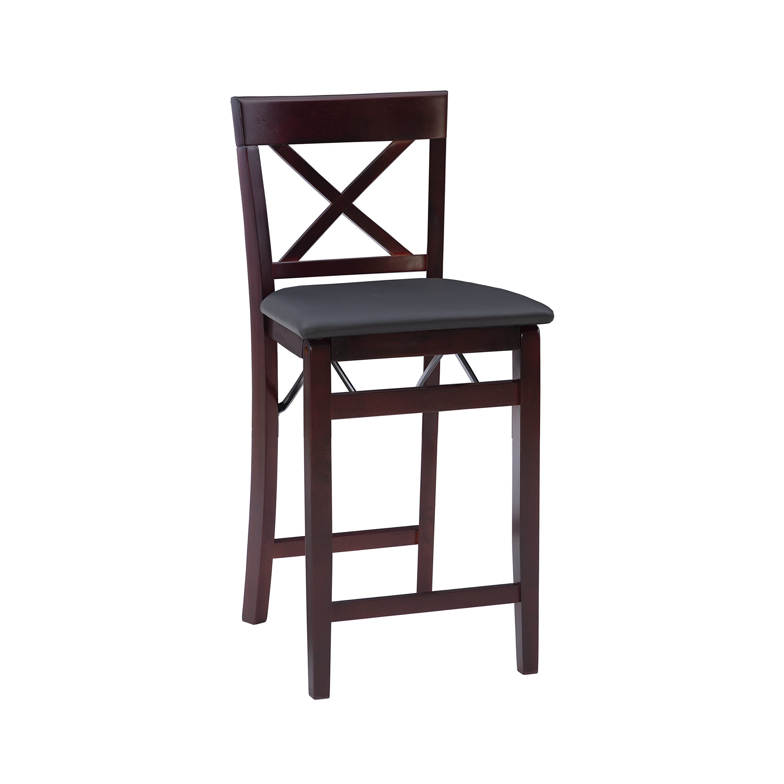 Linon Triena X Back Folding Counter Stool - Brown Wooden Bar Stool for Kitchen Island, Breakfast Nook & Small Spaces - Space Saving Foldable Stool for Home, Restaurant & Outdoor Use
