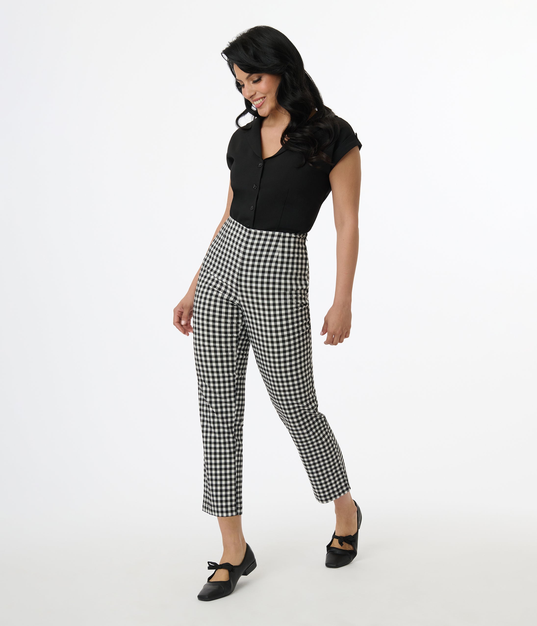 Vintage 1960s Black & White Gingham High Waisted Cigarette Pants for Women - Retro 60s Style Slim Fit Trousers - Perfect for Office Wear, Cocktail Parties & Vintage Fashion Outfits