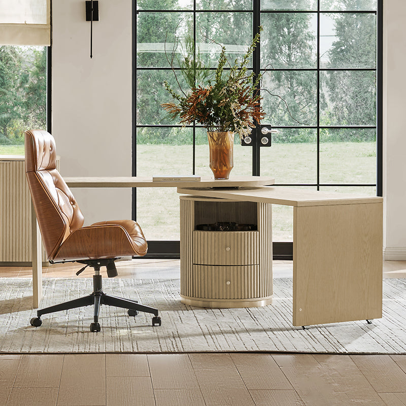2 Piece Modern Office Set with Rotating Desk and Ergonomic Chair - Perfect for Home Office, Small Spaces & Remote Workstations