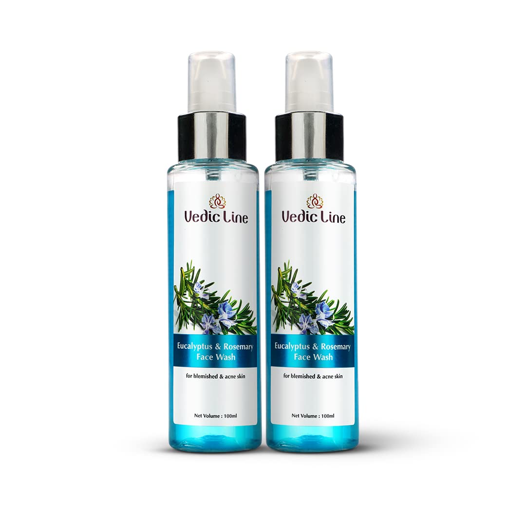 Eucalyptus & Rosemary Face Wash for Acne & Blemish Control - Natural Cleanser with Eucalyptus Oil & Rosemary Oil for Clear, Refreshed Skin - Pack of 2 (2 x 100ml) - Perfect for Daily Skincare Routine & Valentine's Day Gifts