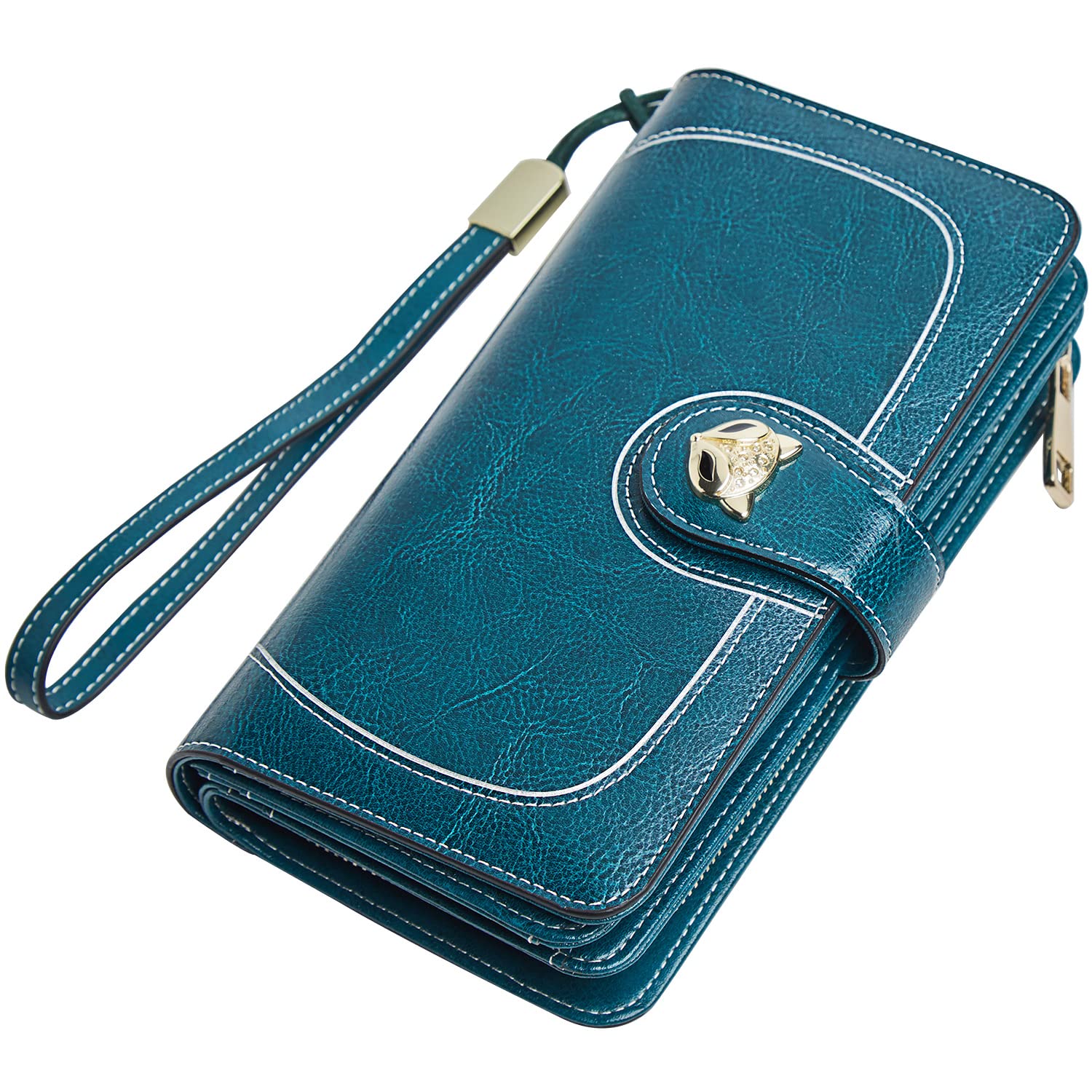 FOXLOVER Women's RFID Blocking Leather Wristlet Wallet - Large Capacity Credit Card Holder & ID Organizer for Everyday Use, Travel, and Shopping