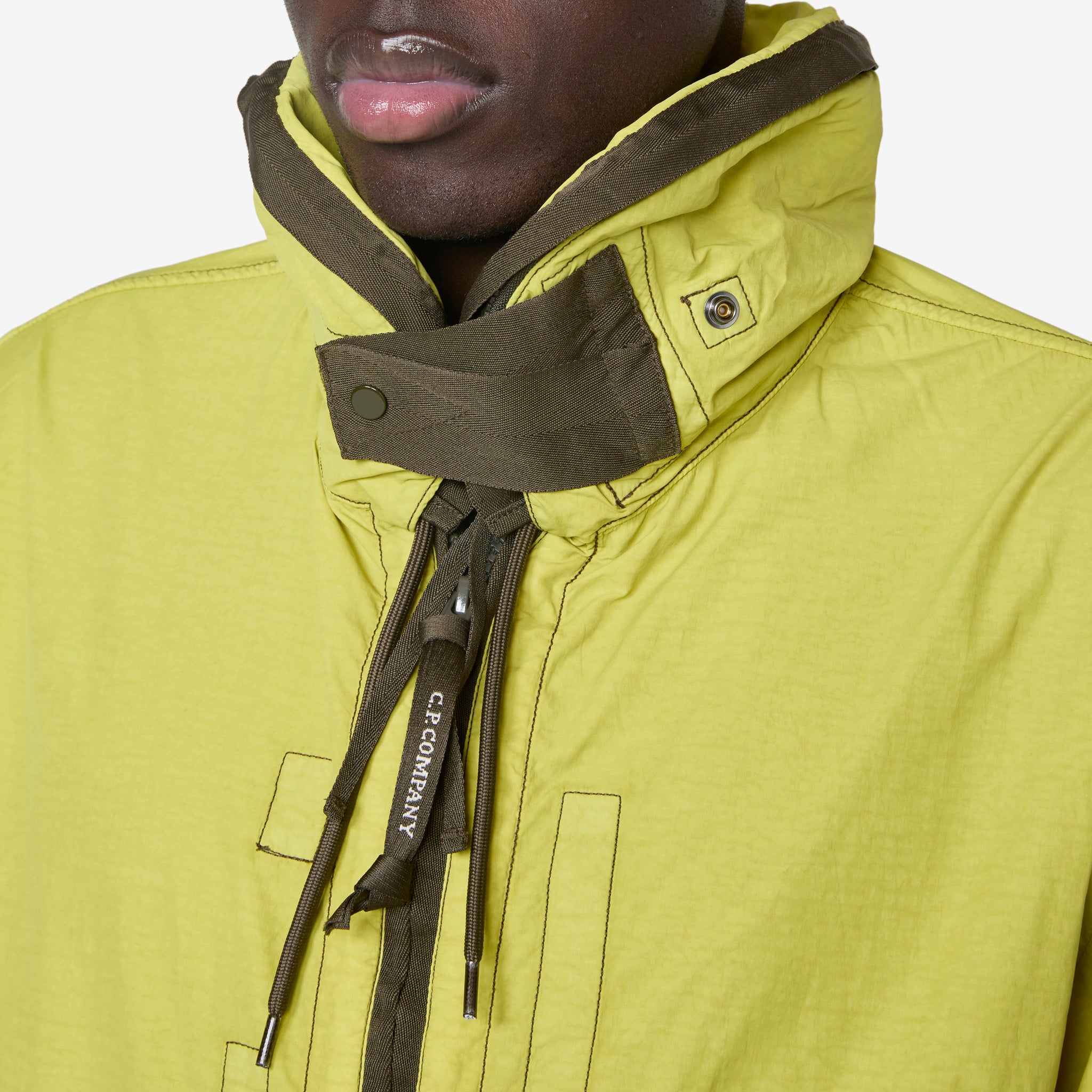 Contrast Flat Nylon Hooded Jacket in Cress Green - Lightweight Waterproof Windbreaker for Outdoor Hiking & Urban Streetwear