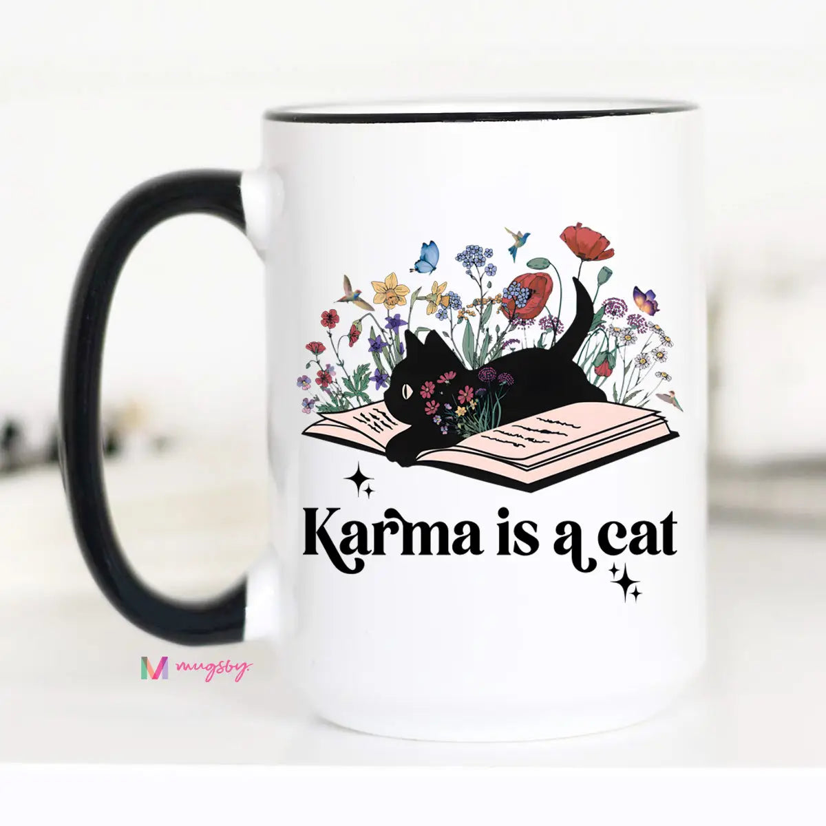 Karma is a Cat Coffee Mug - Funny Cat Lover Gift - Ceramic Tea Cup for Office & Home Use - Perfect for Coffee, Tea & Hot Drinks