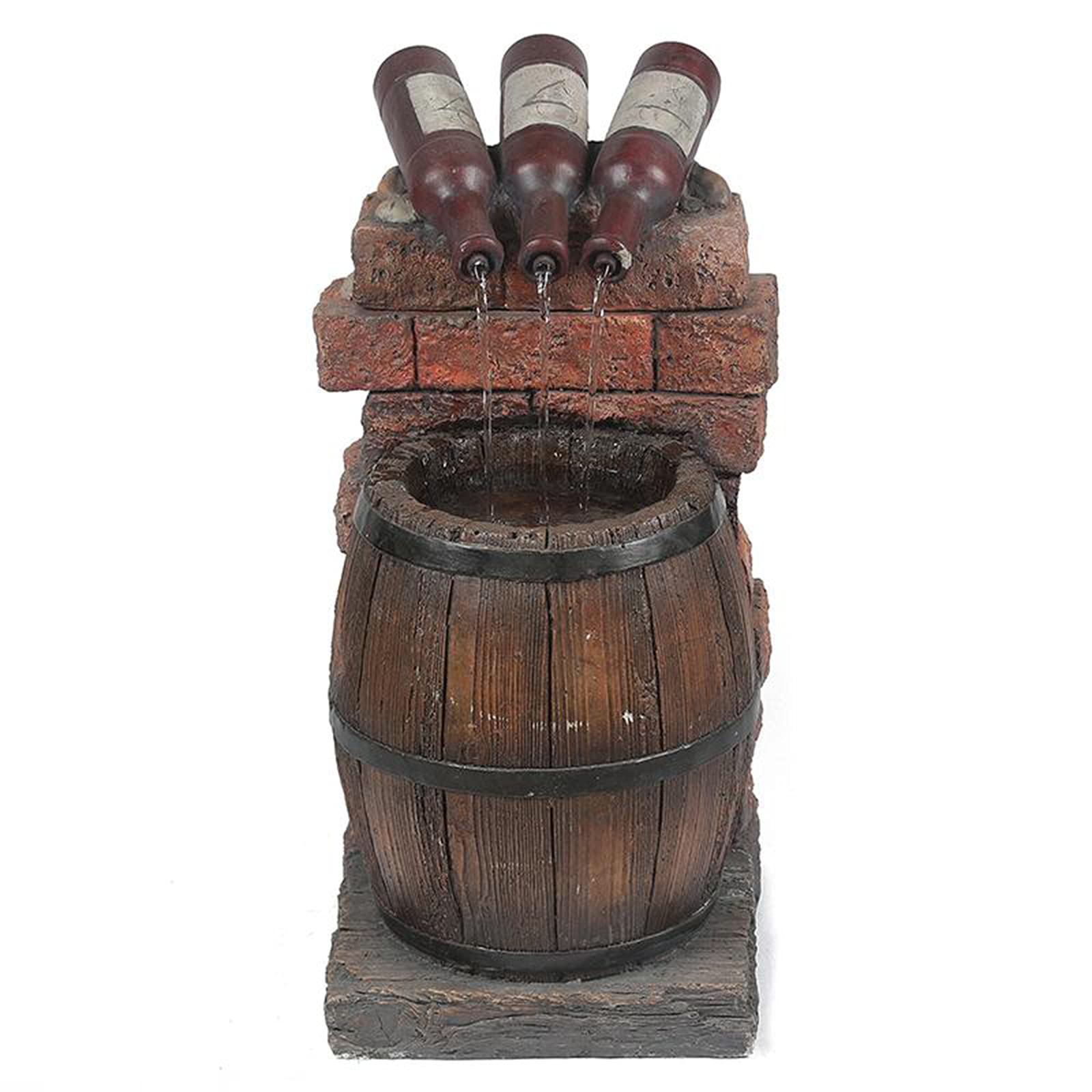 Outdoor Resin Fountain Sculptures - Rustic Wine Barrel & Bottle Water Features for Garden, Yard & Patio Decor | Durable Weatherproof Outdoor Decor