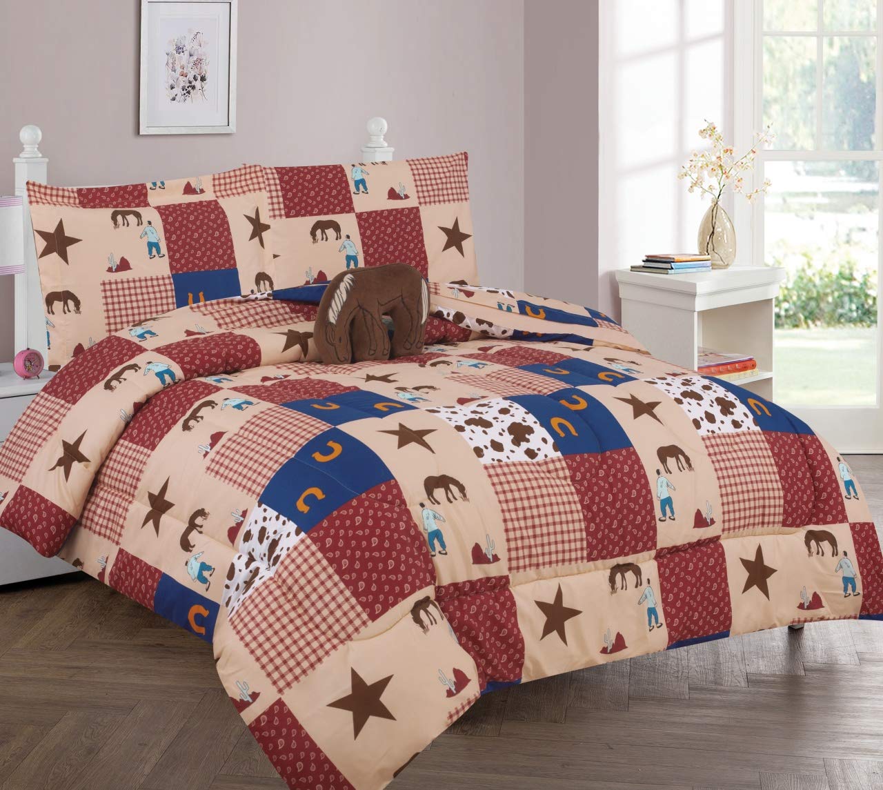 Stylish Cowboy Themed Twin/Full Comforter Bedding Set for Boys & Girls - Matching Sheets & Decorative Pillow Included | Perfect for Kids' & Teens' Bedrooms, Dorm Rooms & Sleepovers