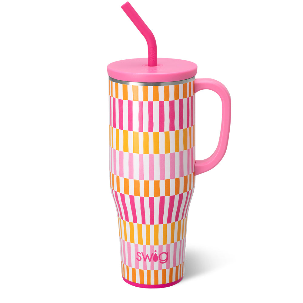 Sherbet Stripe Mega Mug 40oz - Large Insulated Tumbler with Lid & Straw - Perfect for Iced Coffee, Smoothies & Cold Drinks at Home, Office or Travel