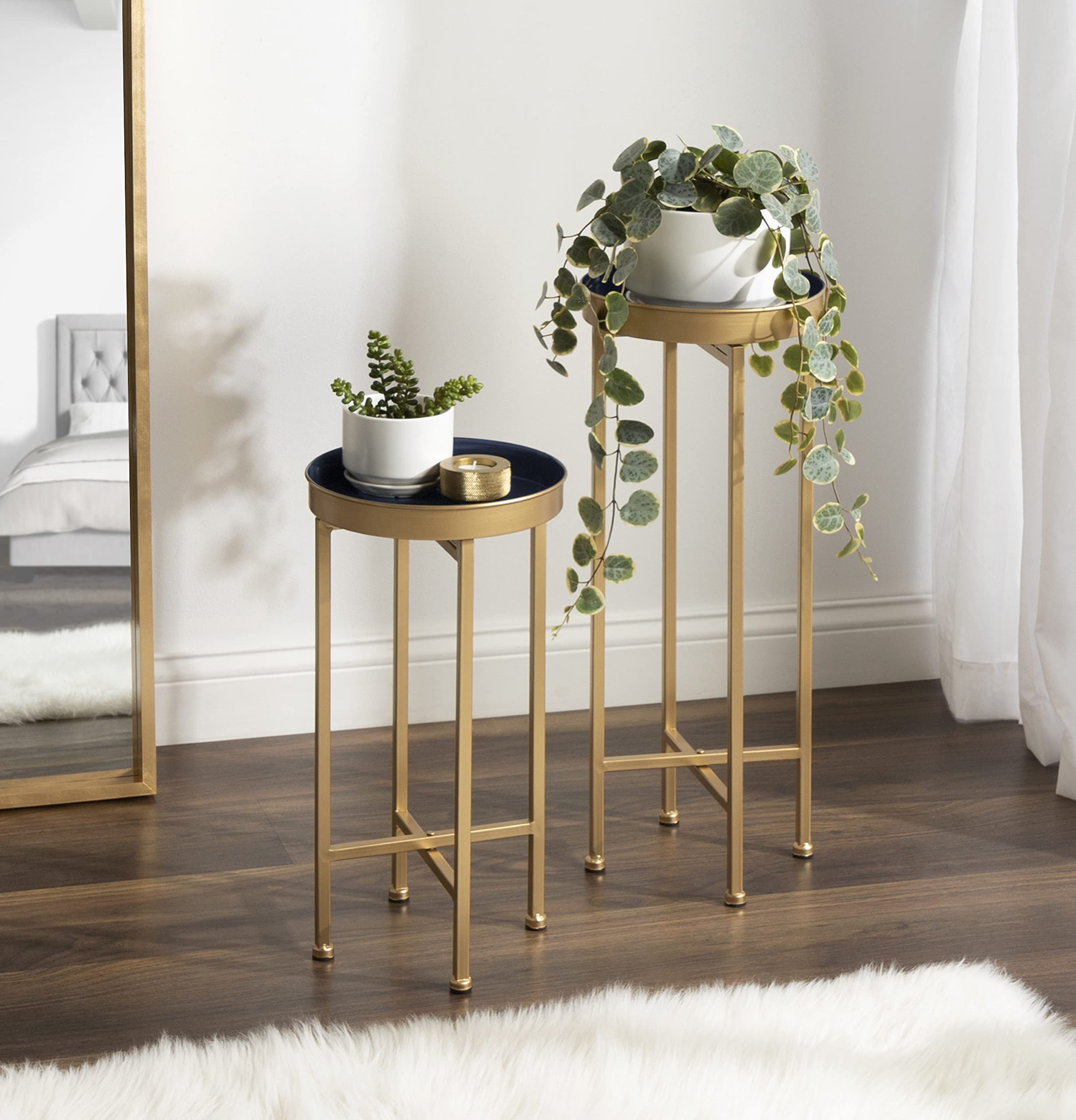 Kate and Laurel Celia Modern Side Table Set of 2 - Navy Blue & Gold End Tables with Storage for Living Room, Bedroom & Office Decor