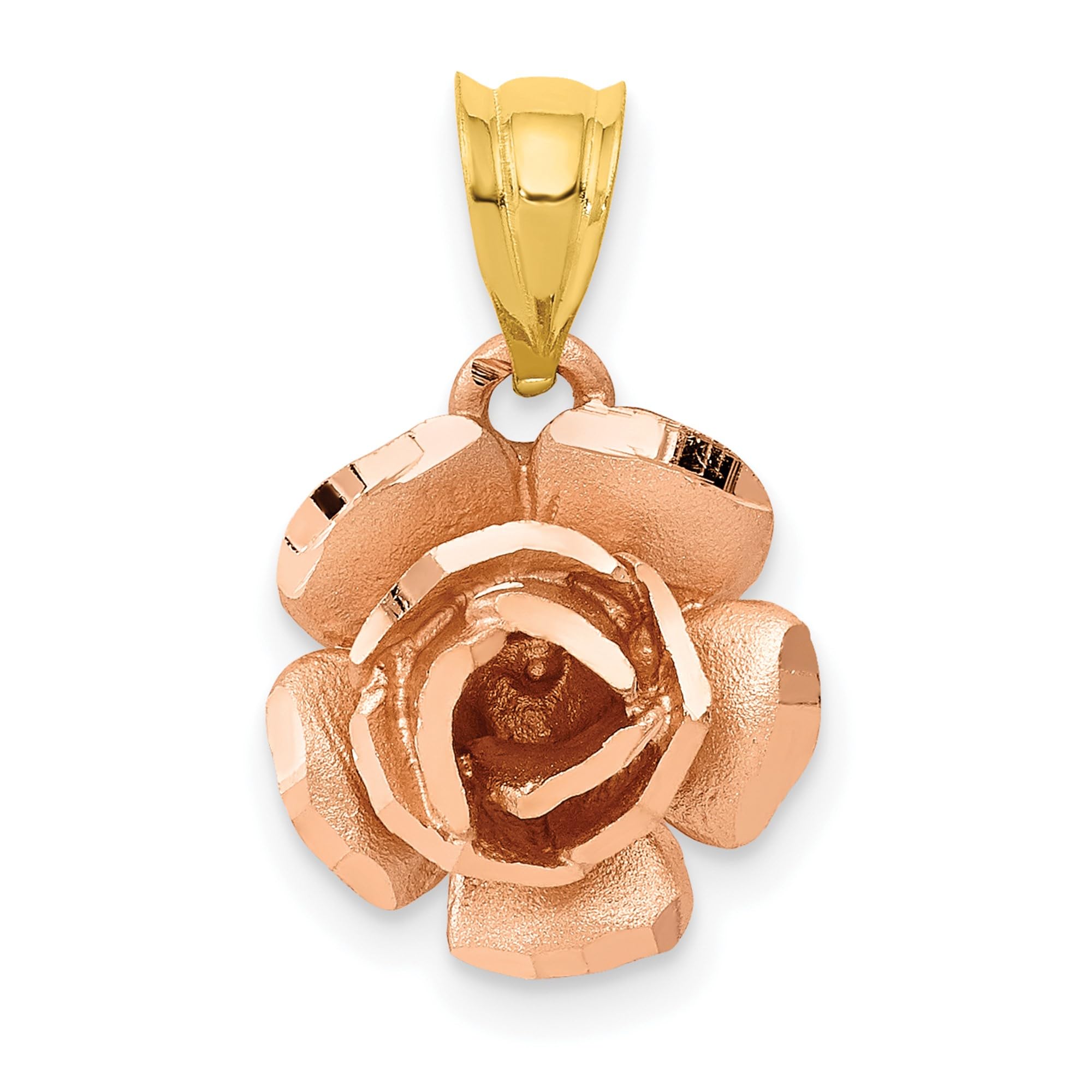 14K Solid Two Tone Gold Rose Flower Necklace Pendant for Women - Elegant Floral Jewelry Gift for Valentine's Day, Anniversary & Special Occasions