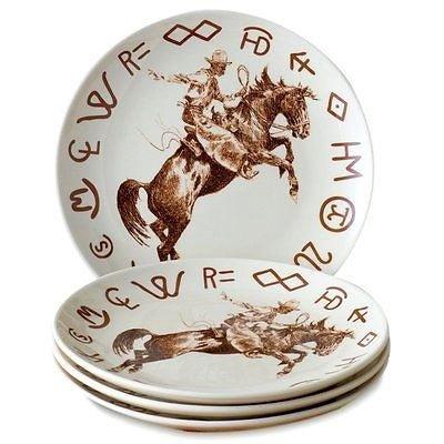 Western Cowboy Bronc & Brands Dinnerware Set - Rustic Ranch Style Plates, Bowls & Mugs for Farmhouse Dining & Country Kitchen Decor
