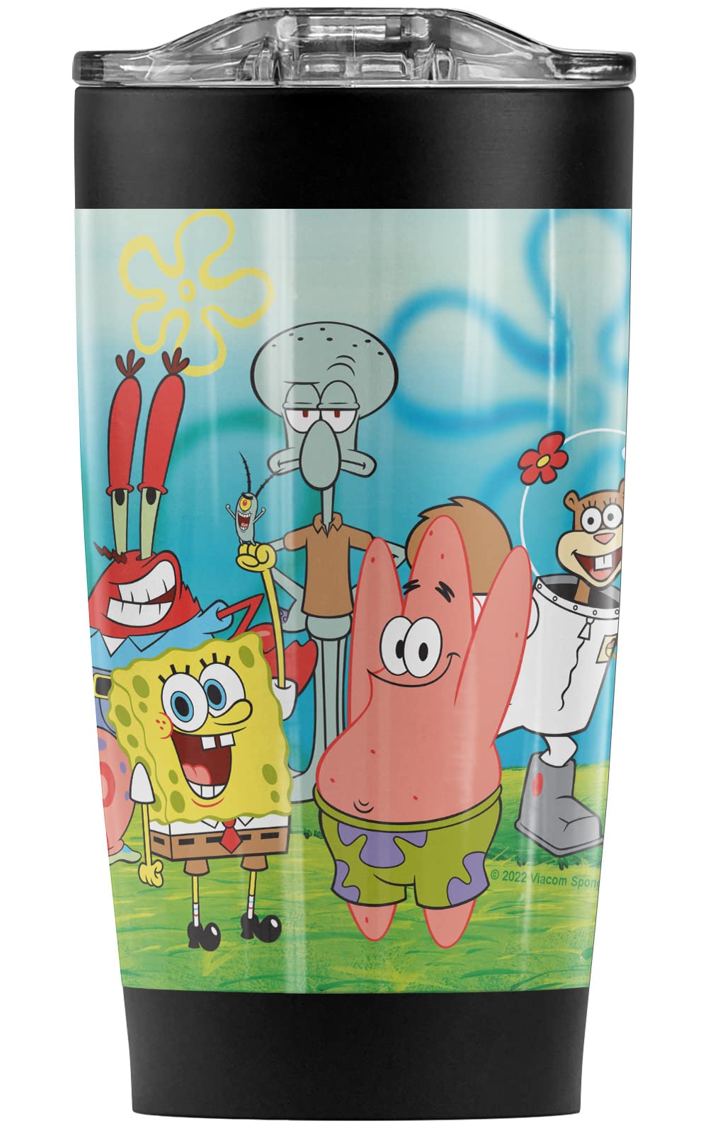 SpongeBob SquarePants Group Scene 20oz Stainless Steel Vacuum Insulated Travel Tumbler with Leakproof Sliding Lid - Double Wall Insulated Cup for Hot & Cold Drinks, Perfect for Office, School, Camping and Road Trips