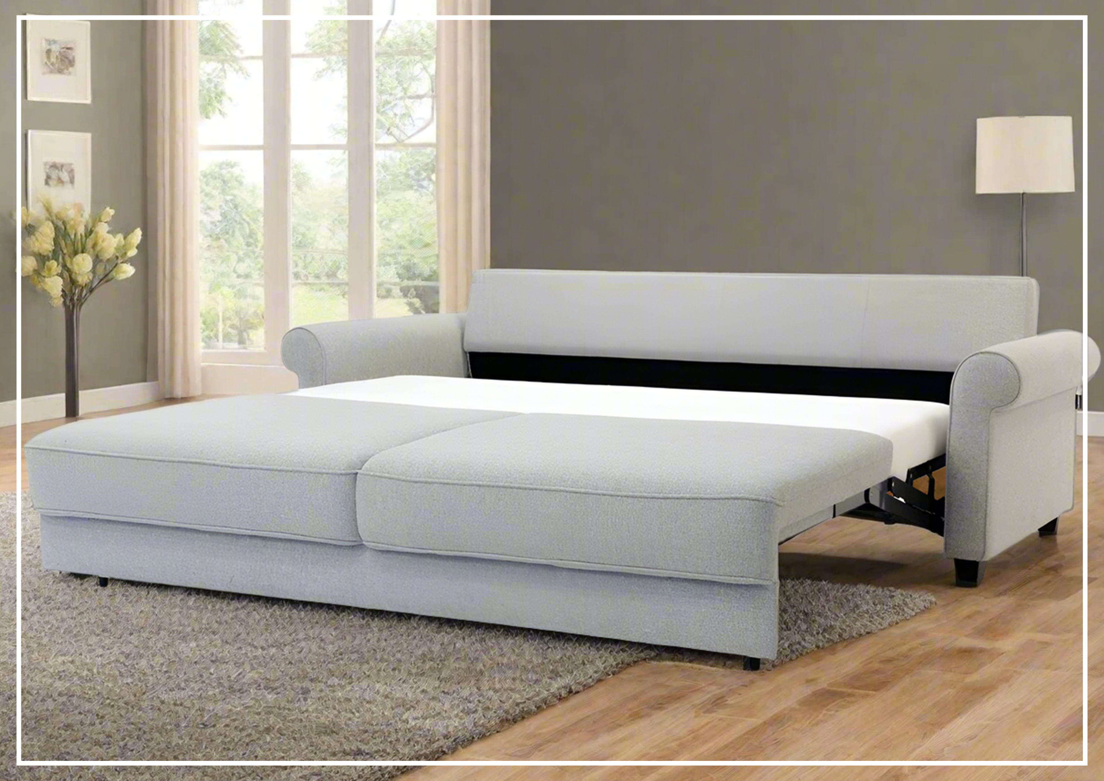 Luonto Casey Fabric Sofa Sleeper - Convertible Sleeper Sofa Bed with Walnut Legs in Multiple Sizes (Queen, Full, Twin) - Perfect for Small Apartments, Guest Rooms & Home Offices