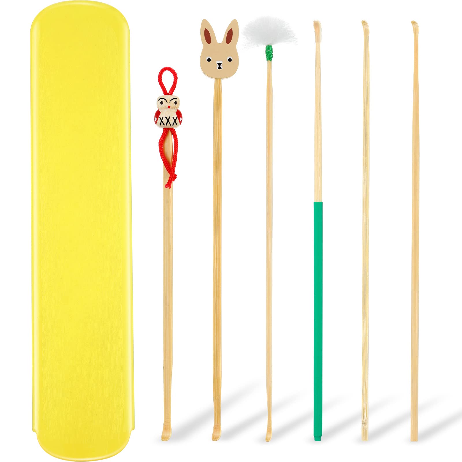 Tondiamo 6-Piece Bamboo Ear Cleaning Kit with Bunny & Goose Feather - Gentle Ear Wax Removal Tools for Adults & Kids - Perfect for Home, Travel & Personal Hygiene Care