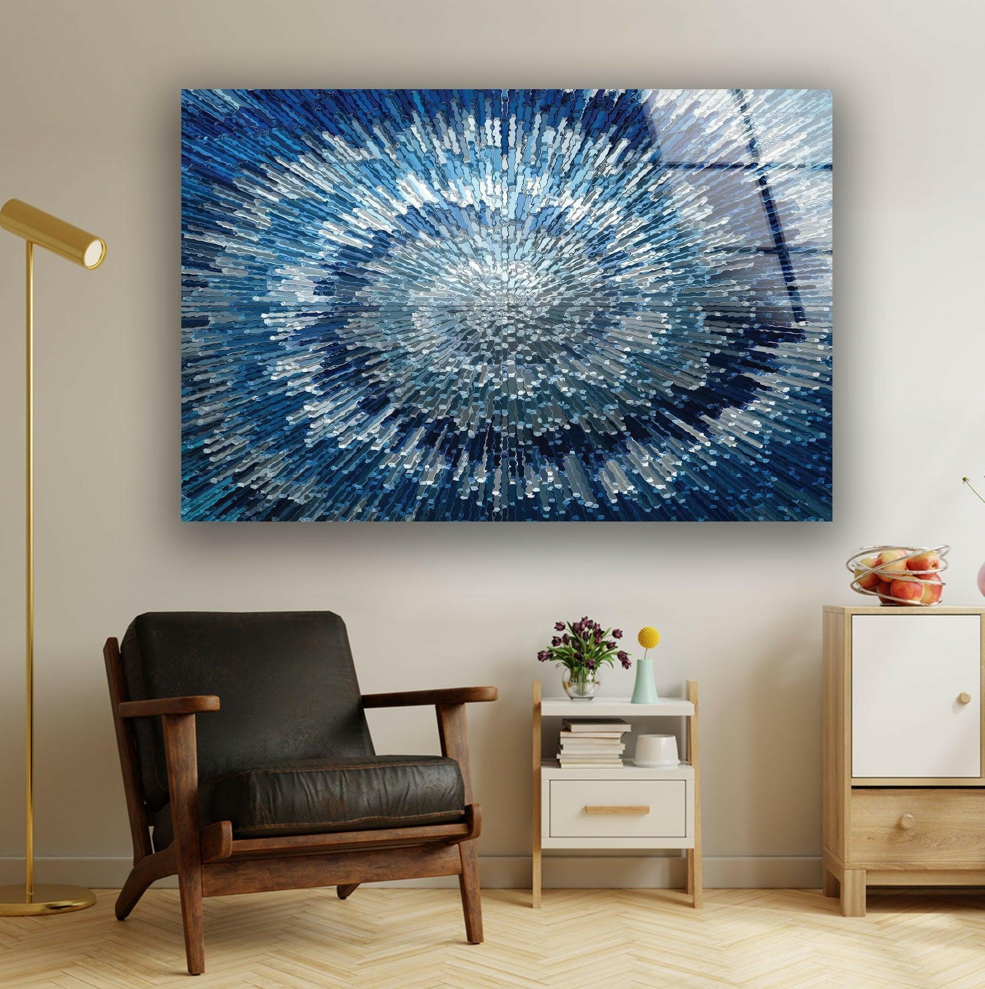 Abstract Blue Textured Glass Wall Art - Modern Handmade Home Decor for Living Room, Bedroom & Office - Unique 3D Wall Sculpture for Contemporary Interior Design