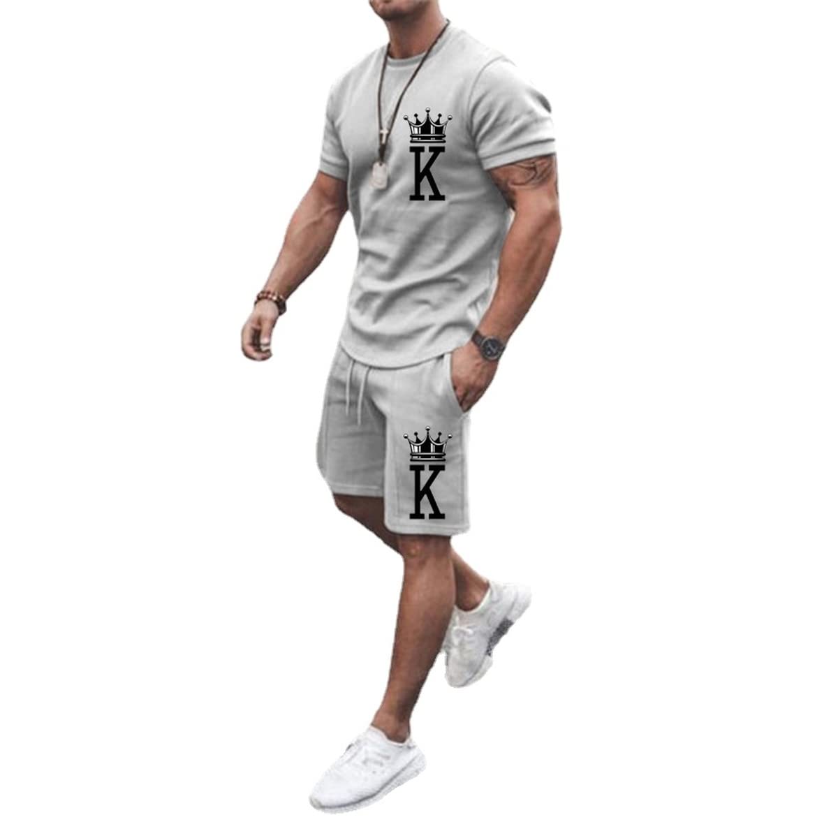 MARLLCO Men's Summer Tracksuit Set - 2 Piece Short Sleeve Graphic T-Shirt & Athletic Shorts for Gym, Sports & Casual Wear | 3D Poker Design Breathable Outfit