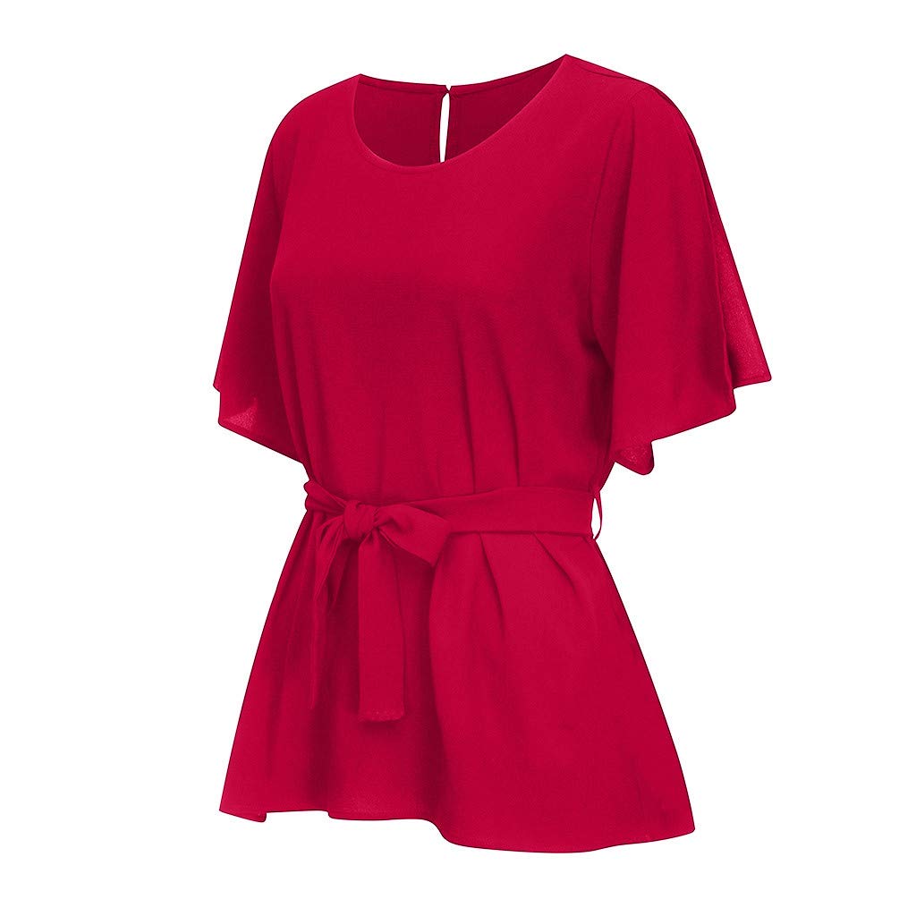 Plus Size Women's Belted Long Sleeve Blouse - Knot Front Solid Color Tunic Top for Casual & Office Wear