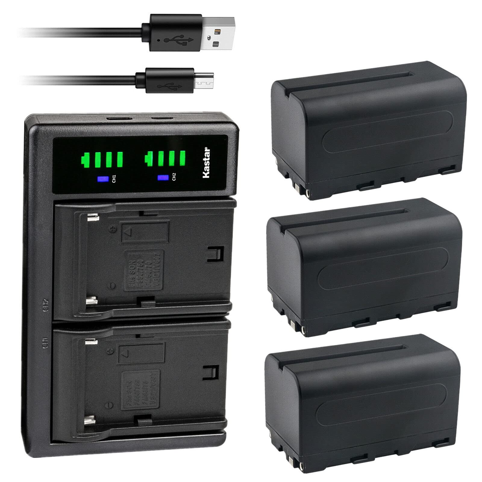 Kastar 3-Pack NP-F750/NP-F770 Replacement Batteries with LTD2 USB Charger - Compatible with AndyCine C6S, A7, C7, C7S 3G-SDI/HDMI Touchscreen Monitors & T7 IPS Full HD Camera Field Monitor - Perfect for Film Production, Photography, and On-Set Monitoring