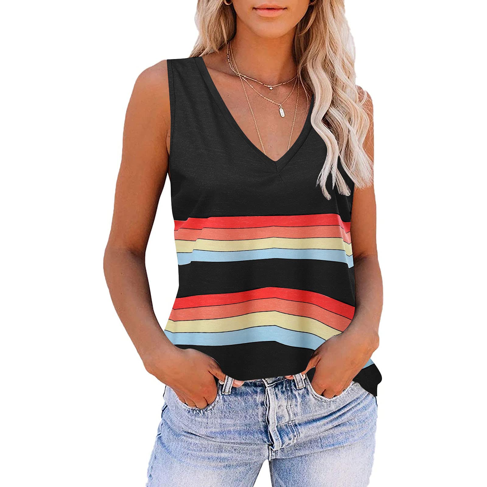 Women's Summer T-Shirts & V-Neck Sleeveless Tank Tops - Breathable Loose Casual Blouses for Hot Weather | Perfect for Beach, Vacation, and Everyday Wear