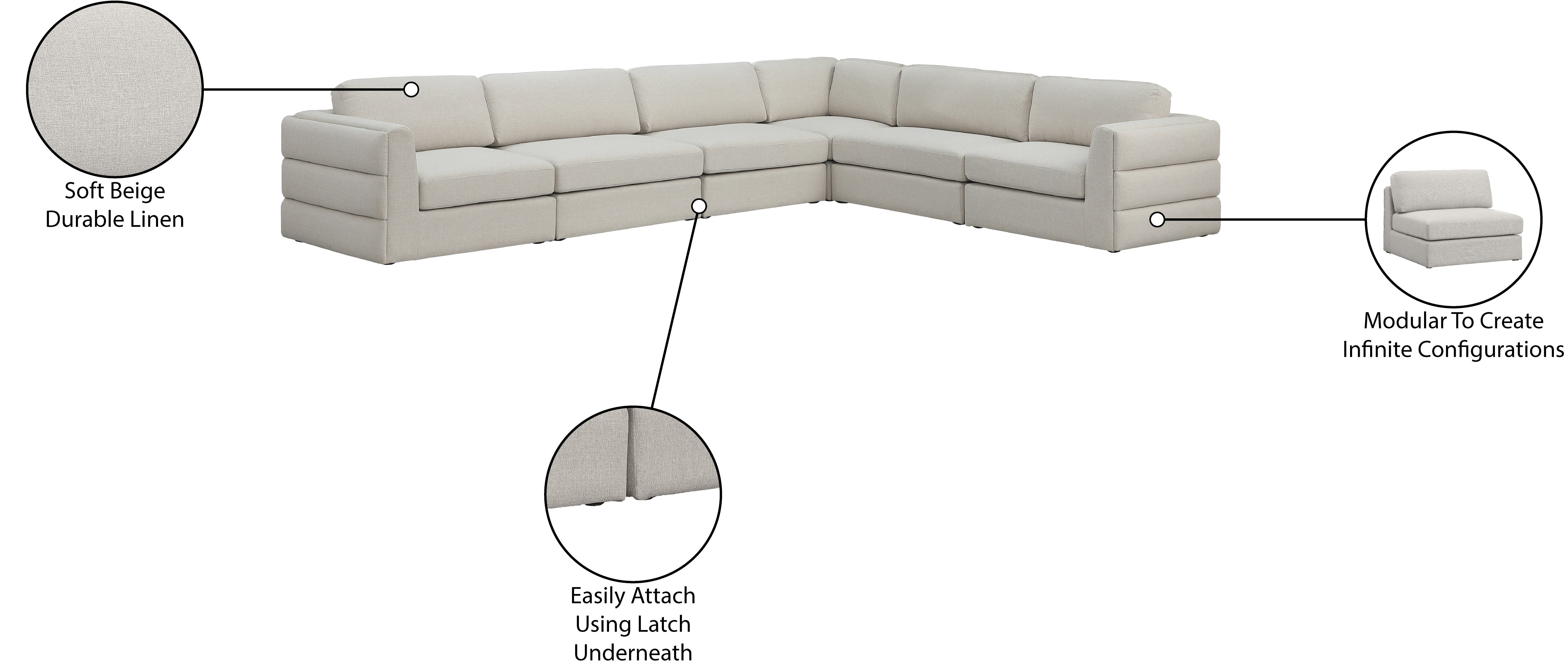 Beckham Durable Linen Textured Fabric Modular Sectional Sofa - Modern L-Shaped Couch for Living Room, Family Room & Home Theater Comfort