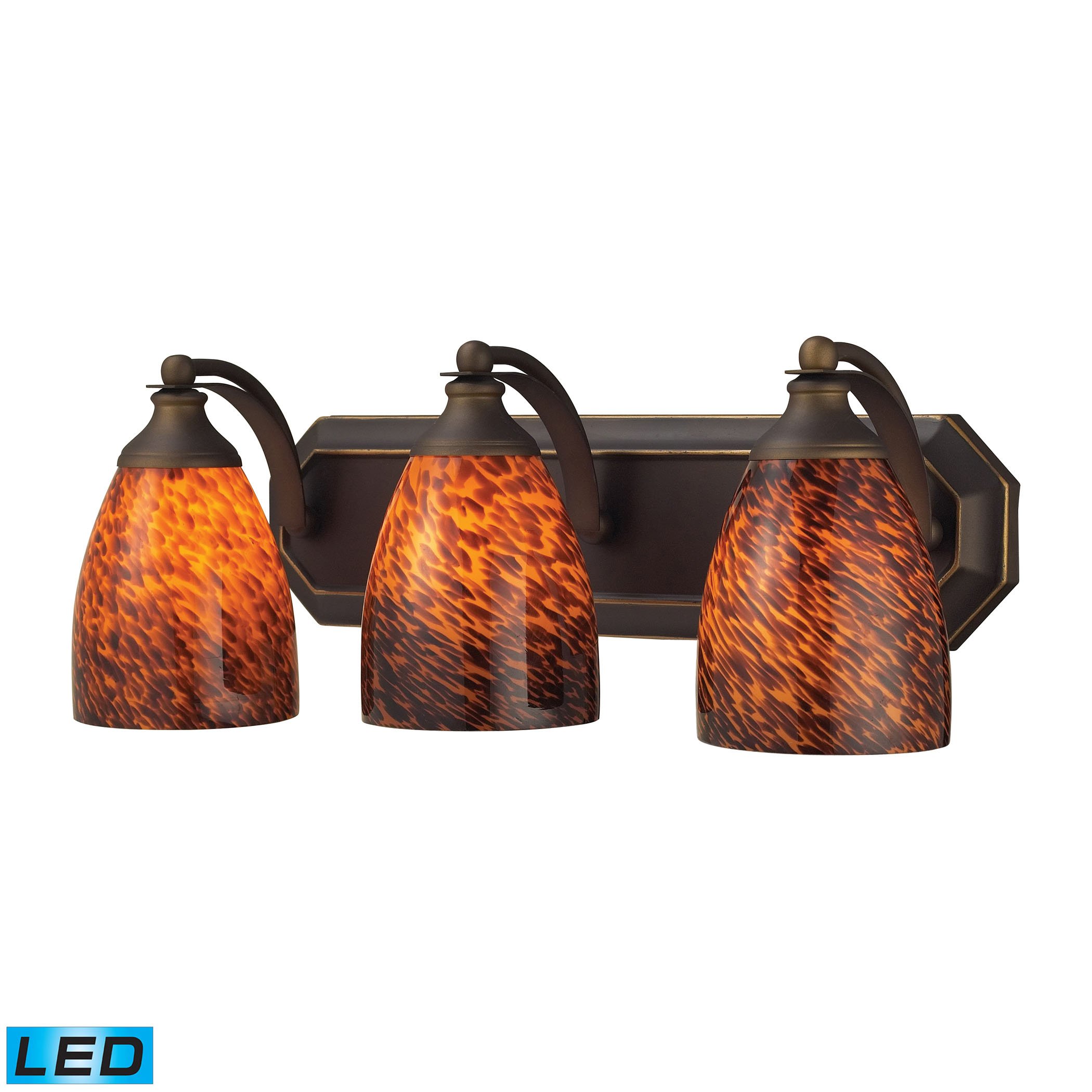 Mix-N-Match Vanity 3-Light Wall Lamp in Aged Bronze with Espresso Glass - Includes LED Bulbs for Bathroom, Bedroom, or Dressing Room Lighting