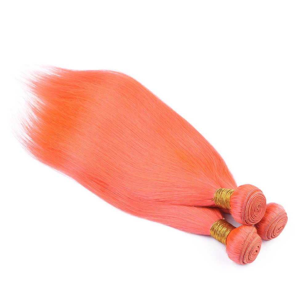 9A Virgin Brazilian Malaysian Silky Straight Hair Extensions - 3 Bundles with 13x4 Frontal (10 10 10+8 Inch) Sun Orange Color | Natural Look for Daily Wear, Parties & Special Occasions