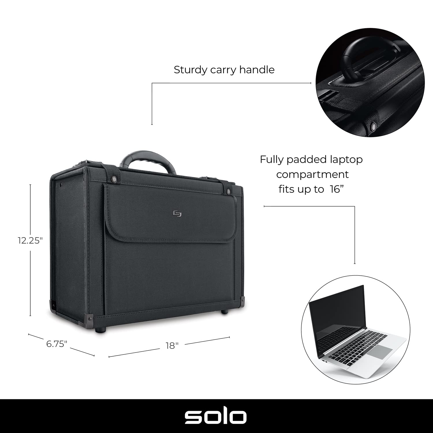 Solo New York Classic 16-Inch Laptop Catalog Case - Black | Durable Business Briefcase for Work, Travel & Office | Perfect for Professionals & Students