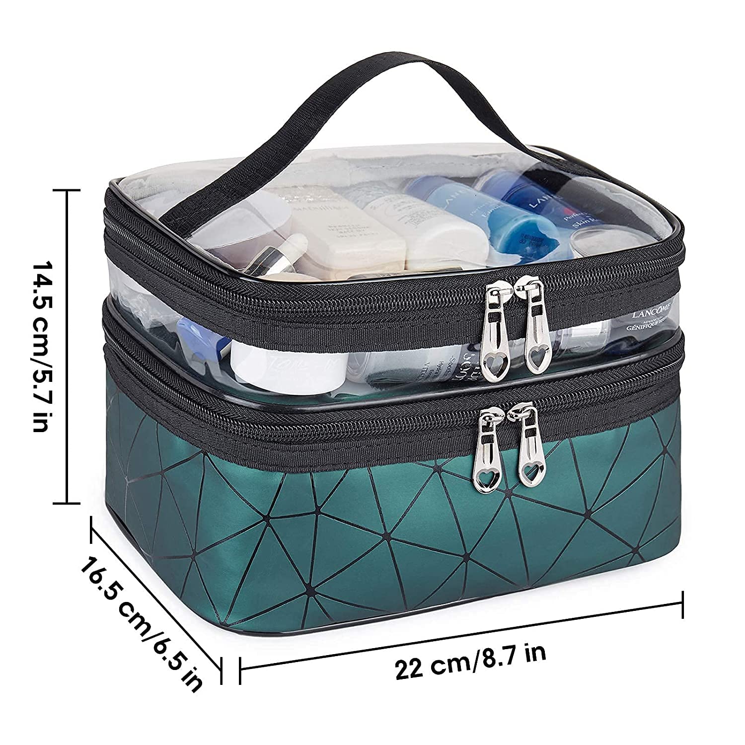 FASTUNBOX Waterproof Makeup Toiletry Bag - Double Layer Cosmetic Organizer for Travel, Wedding & Gym - Unisex Polyester Storage Pouch (Multi Color) - Perfect for Makeup Artists, Brides & Travelers