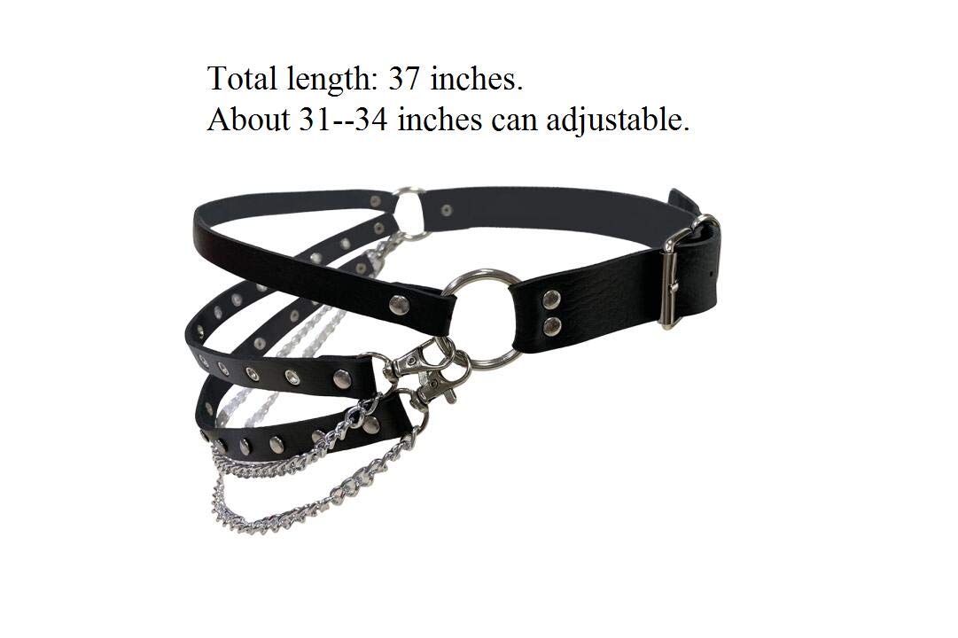 Eigso Punk Belts with O-Rings & Chains - Gothic Rock Steampunk Style Adjustable Garter Straps for Women & Men - Perfect for Costumes, Raves, and Alternative Fashion