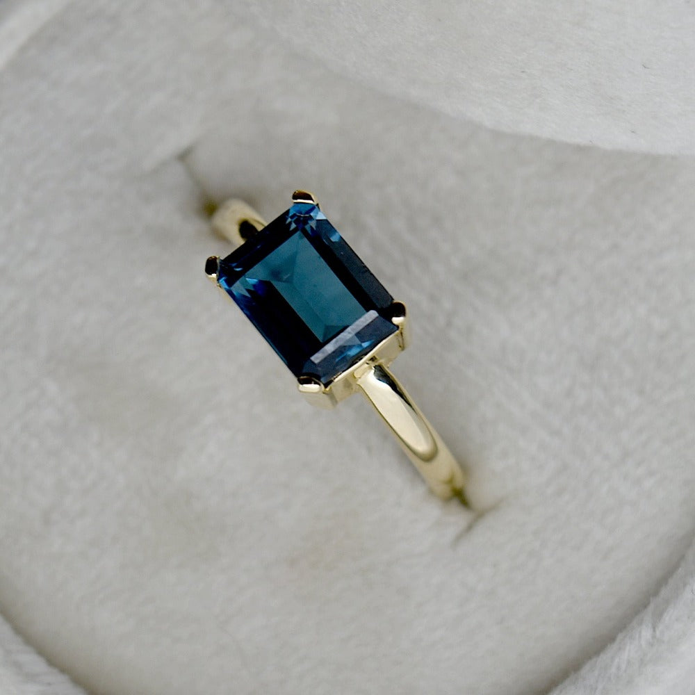 Emerald Cut London Blue Topaz Ring - Elegant Sterling Silver Jewelry for Women, Perfect for Engagement, Wedding & Anniversary Gifts