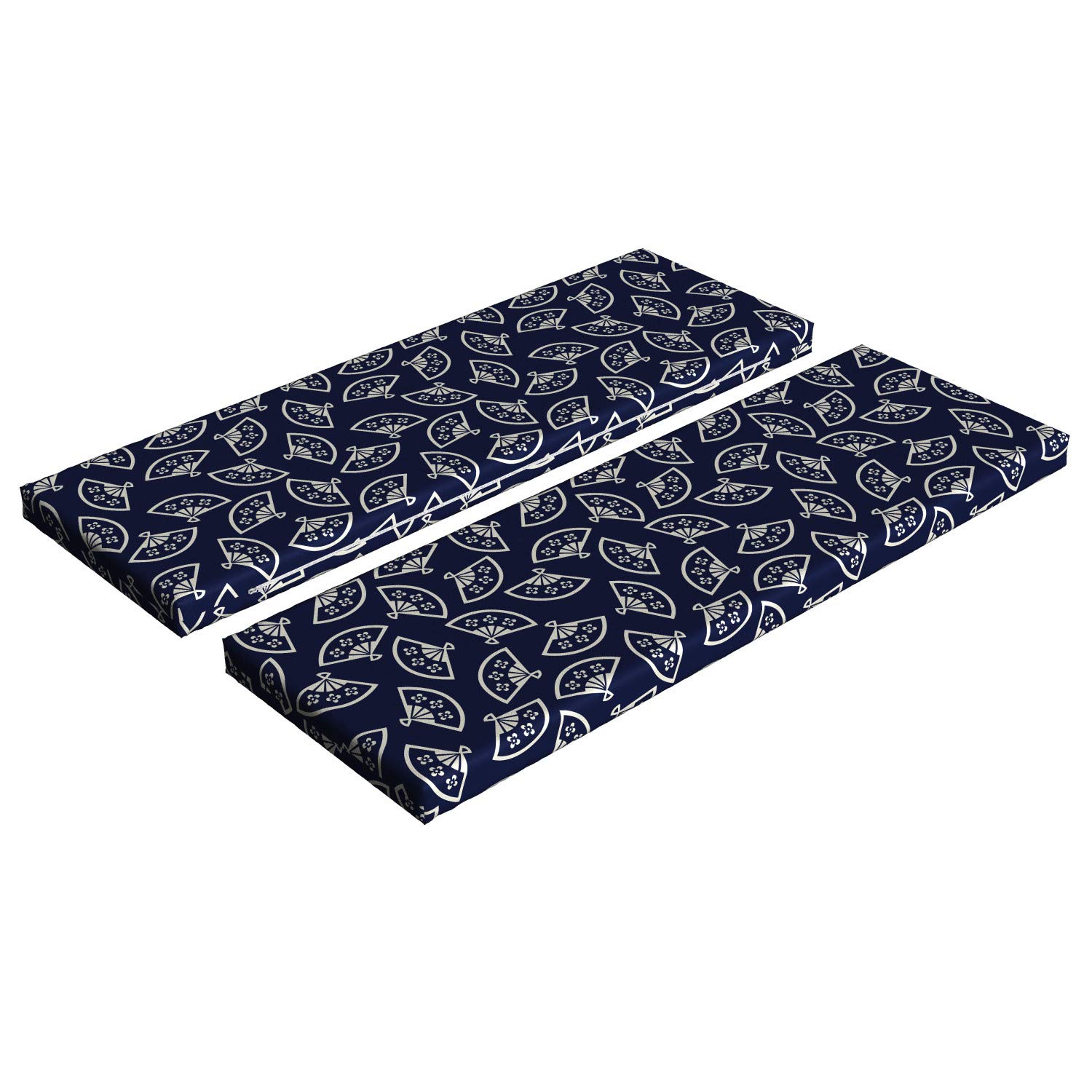 Ambesonne 2-Piece Geometric Bench Cushion Set - Hand Fan Pattern, Oriental Kimono Design, 45