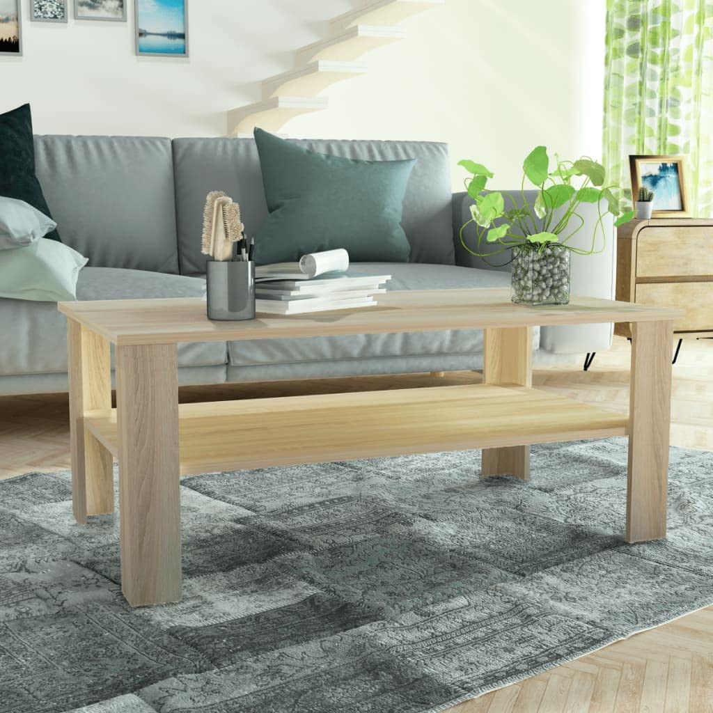 Industrial Vintage Coffee Table with Storage Shelves - 39.4