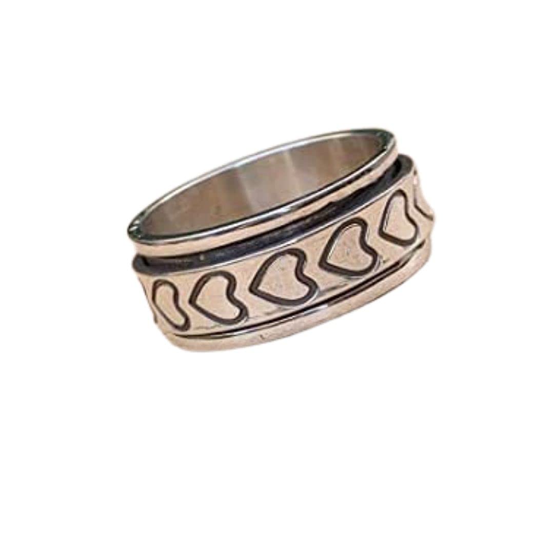 Elegant Silver Heart Spinner Ring for Women - Boho Wide Wedding Band, Unique Statement Jewelry for Meditation & Relaxation - Perfect for Everyday Wear, Special Occasions & Spiritual Practices