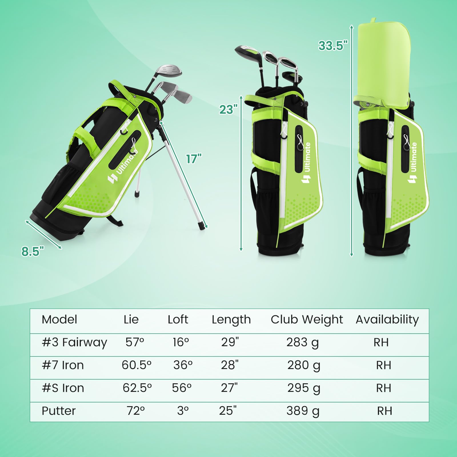 Tangkula Kids Golf Club Set for Children Ages 5-7 - Right Handed Junior Golf Clubs with 205CC #3 Fairway Wood, #7/#S Irons & Putter - Includes Head Covers, Rain Hood & Stand Bag - Perfect for Backyard Practice & Junior Golf Tournaments