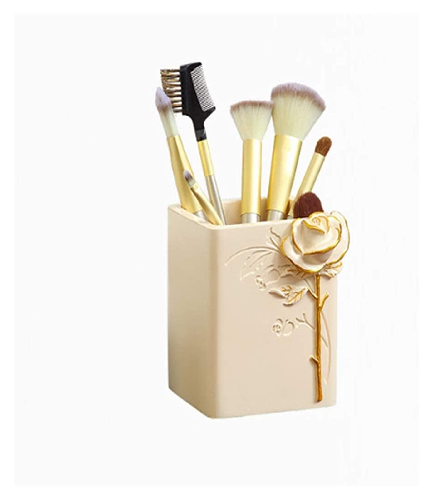 YIWANGO Resin Square Pen Holder - Creative Retro Desk Storage Box, European Style Multifunctional Pen Organizer (Apricot) | Perfect for Students, Office & Bedroom Stationery Organization