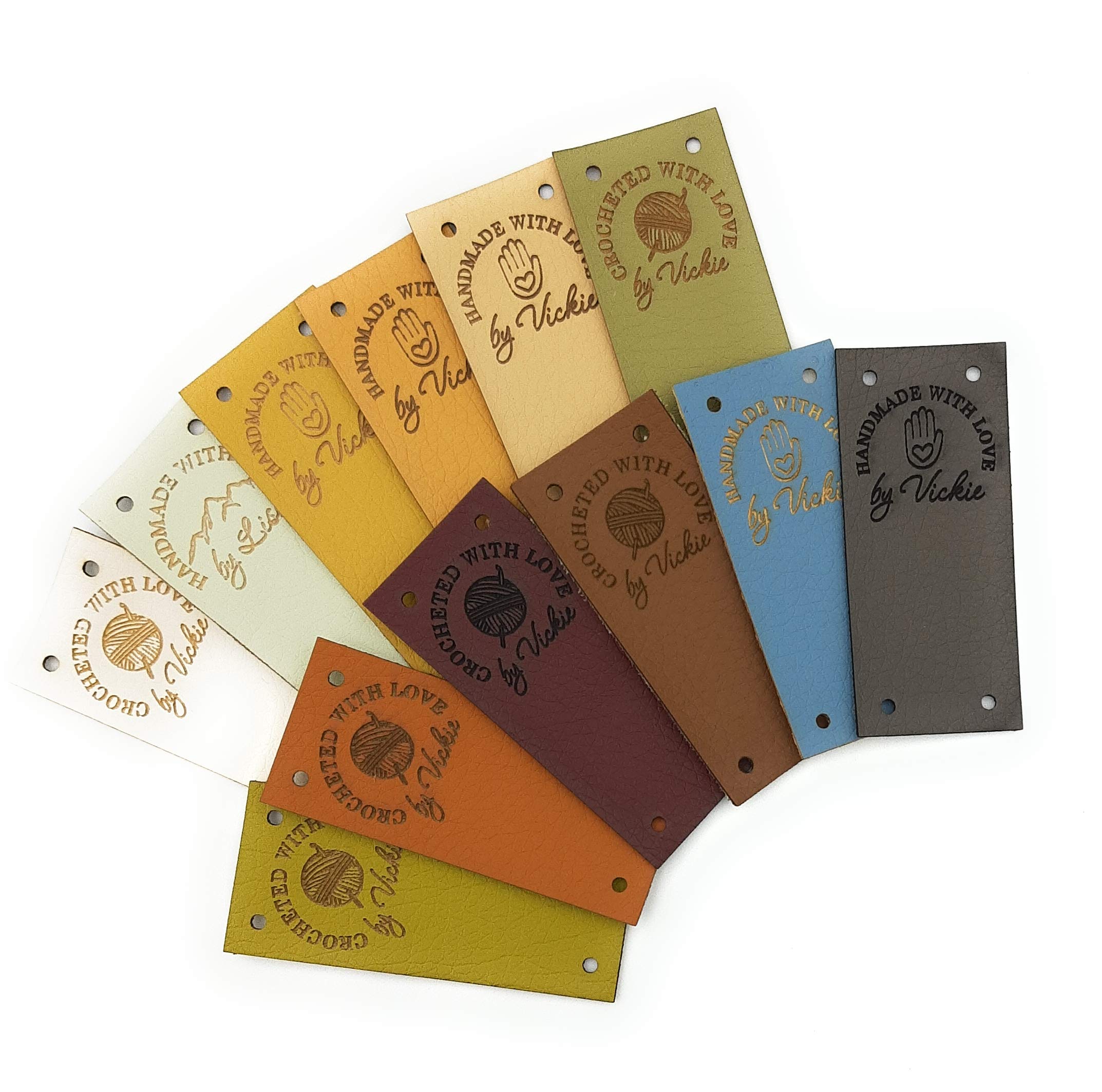 Premium Vegan Leather Labels for Handmade Crafts - Custom Faux Leather Tags for Knitting, Crochet & Sewing Projects - 25pc Set with Various Sizes & Shapes - Perfect for DIY Gifts, Etsy Shops & Boutique Branding