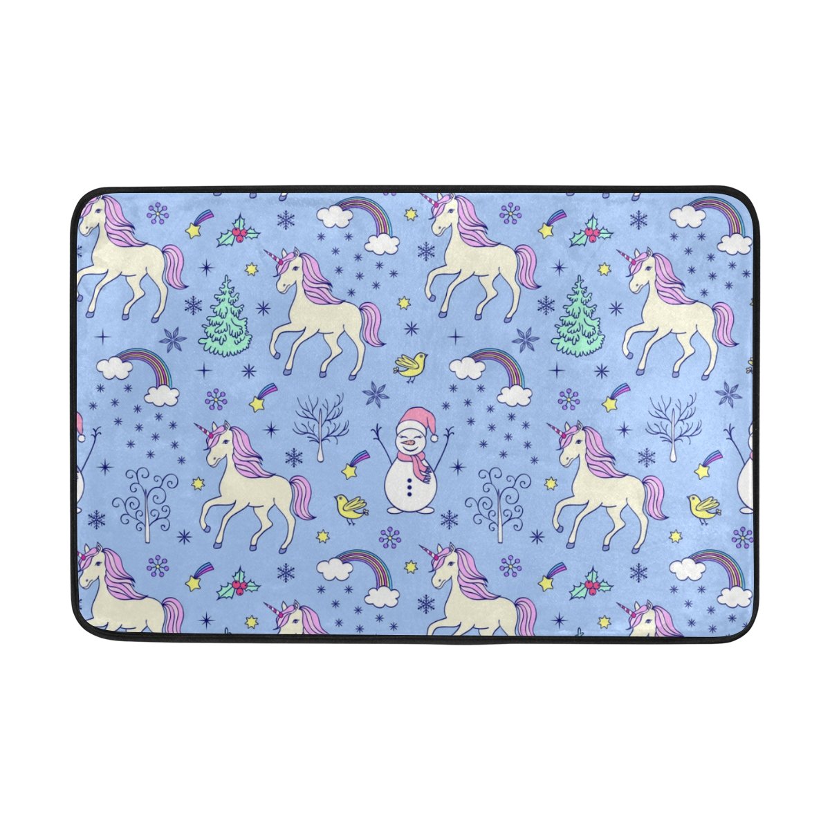 Chen Miranda Christmas Pattern Unicorn Snowman Doormat - Non-Slip Indoor/Outdoor Rug for Bedroom, Bathroom, Living Room, Kitchen - Holiday Home Decor (23.6x15.7 Inches) | Perfect for Front Door, Office, and Seasonal Festive Decorations