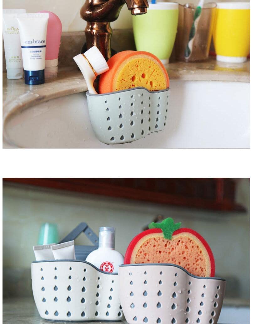 Double Decker Sink Caddy Sponge Holder with Drain Hole - Hanging Kitchen Faucet Basket for Sponges & Soap (Light Blue) | Perfect for Small Kitchen Organization & Sink Storage