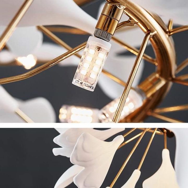 Elegant Ginkgo Round Chandelier - Modern Gold Leaf Ceiling Light Fixture for Dining Room, Bedroom & Living Room Decor
