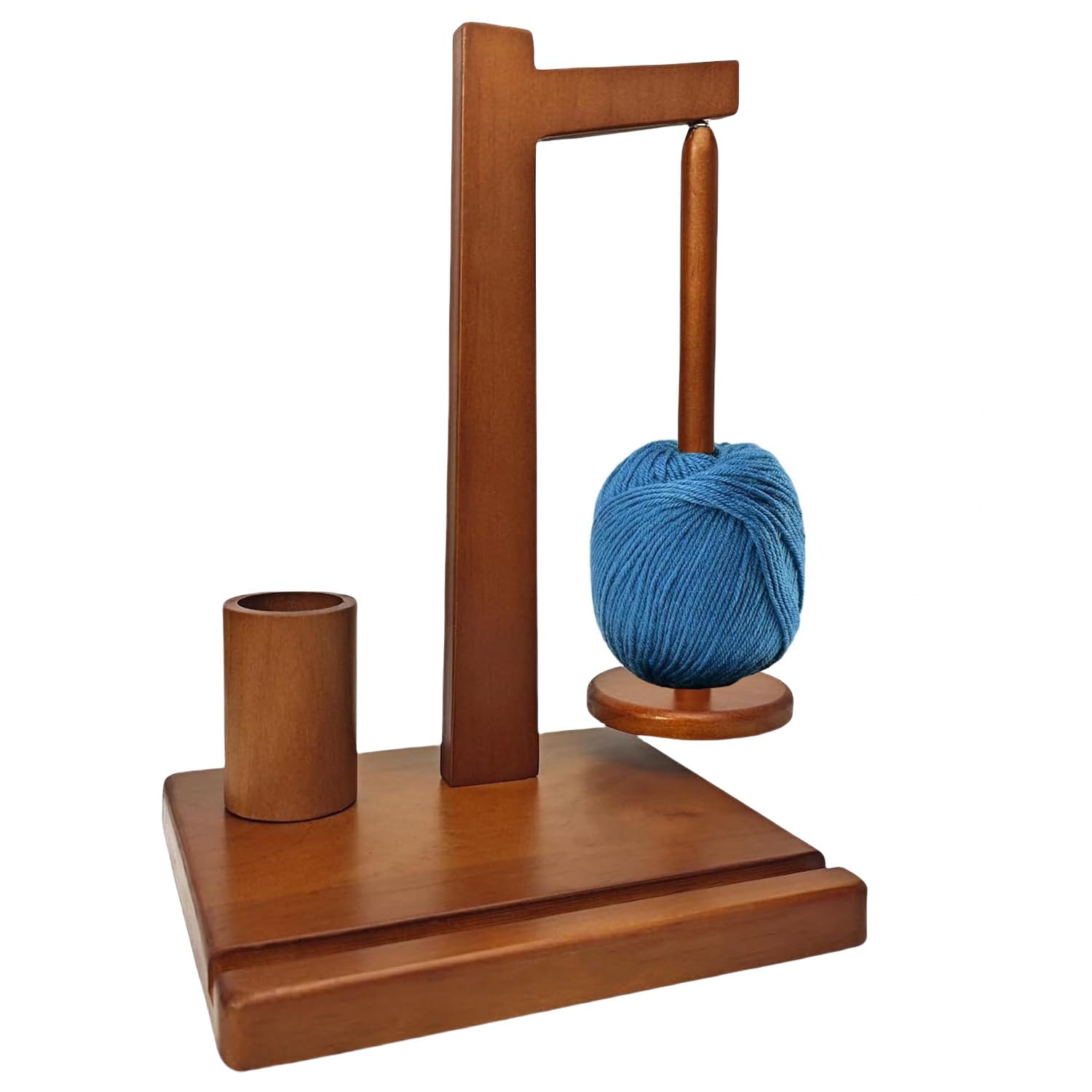 Wooden Yarn Holder Stand with Phone Stand & Crochet Hook Storage - Magnetic Yarn Ball Spinner for Knitting & Crocheting - Perfect for Crafting, DIY Projects & Relaxing at Home