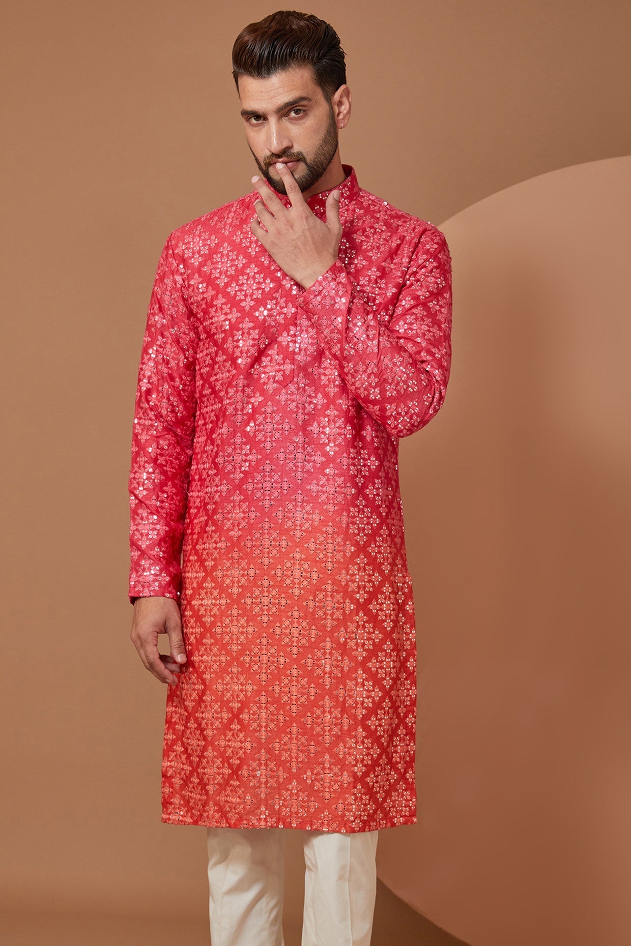 Ombre Mirror Work Kurta for Women - Handmade Embroidered Indian Tunic Top - Perfect for Festivals, Weddings & Ethnic Occasions