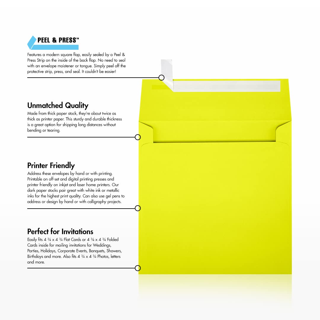 Premium LUXPaper Square Invitation Envelopes 5x5 Inches - Citrus Yellow 80lb Text Weight (Pack of 500) | Self-Seal Peel & Press Design | Perfect for Wedding Invitations, Greeting Cards, Party Favors & Business Correspondence